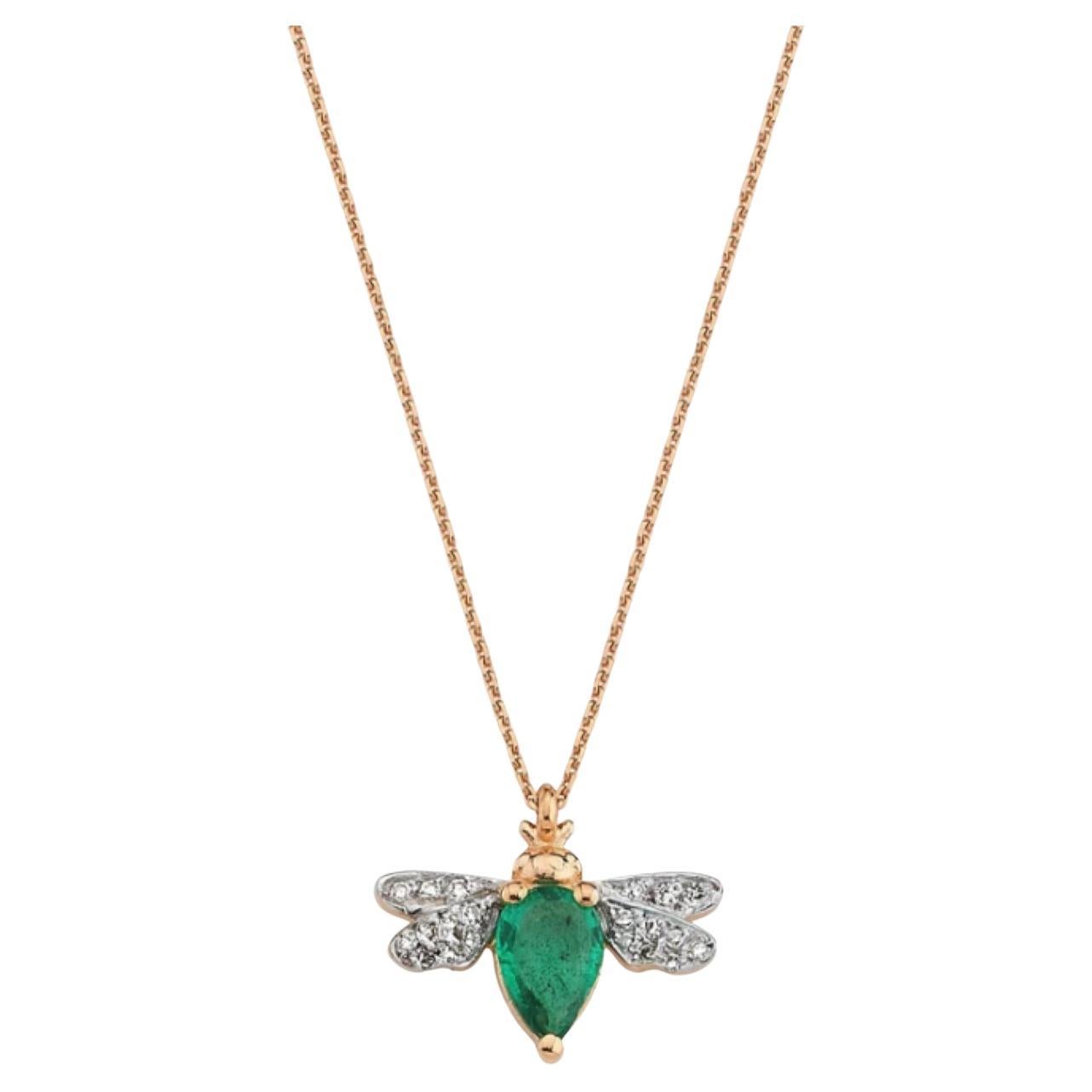 Honey Bee Gold Emerald and Diamond Pendant For Sale