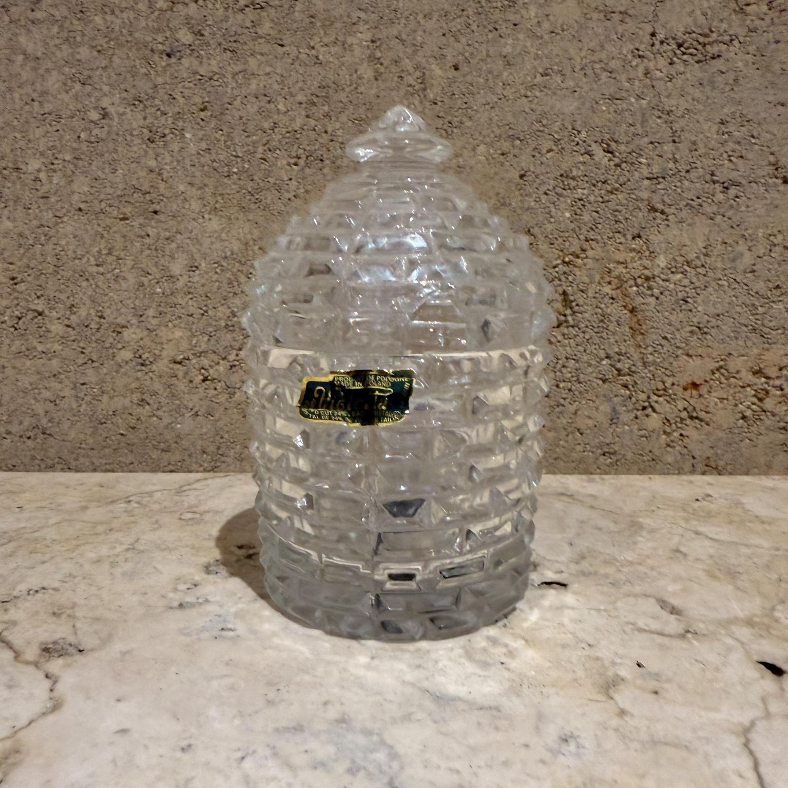 For your consideration, a Honey Bee Hive Crystal Jar by Violetta, Made in Poland. No spoon.  Retains original stamps from the maker. 
Dimensions: 5 H x 3 D

Please visit take a look at our listings, we have an amazing curated collection of hard to