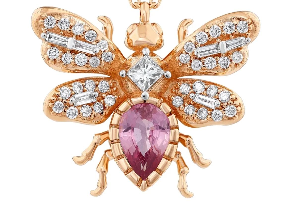 Modern Honey Bee Pink Sapphire Pendant Necklace For Sale
