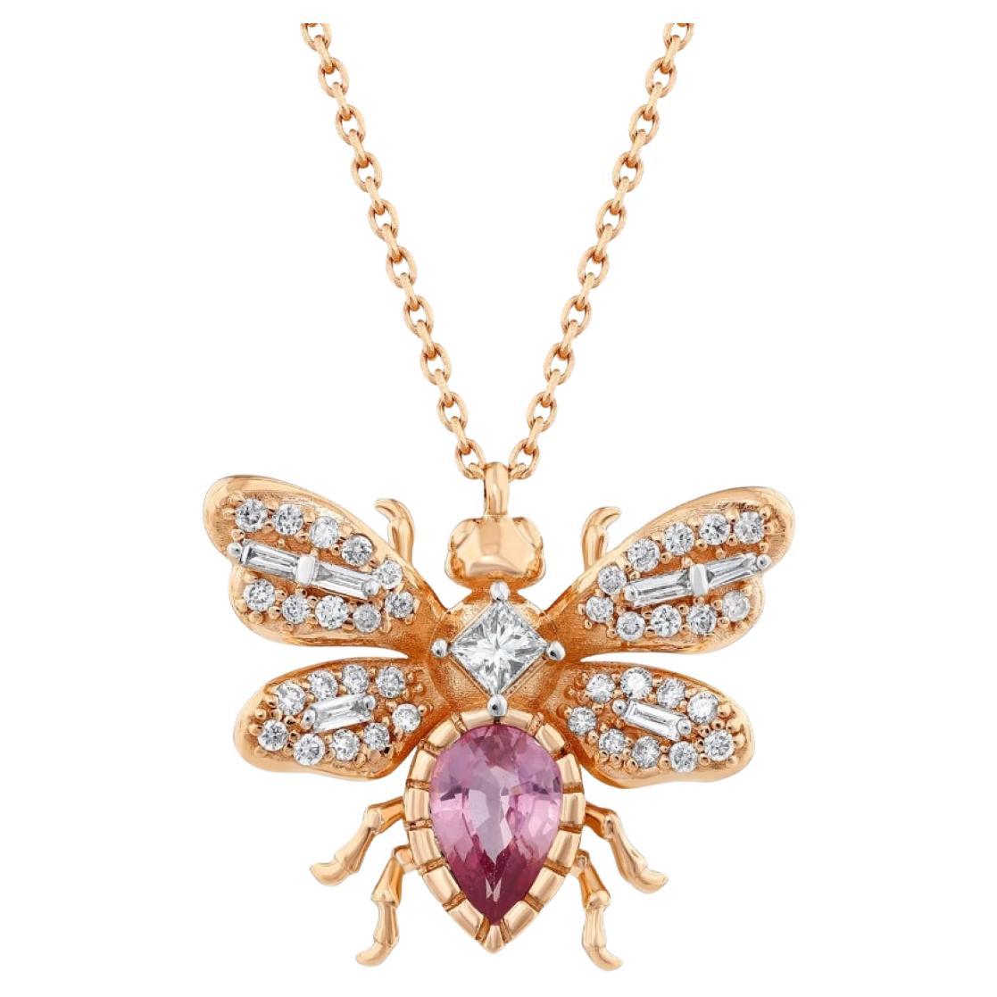 Honey Bee Pink Sapphire Pendant Necklace