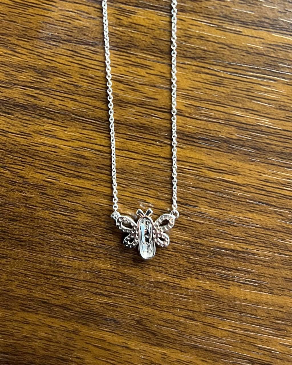 Honey Bee Symbol Diamonds Halo Motif 18K Karat White Gold Pendant Chain Necklace For Sale 2