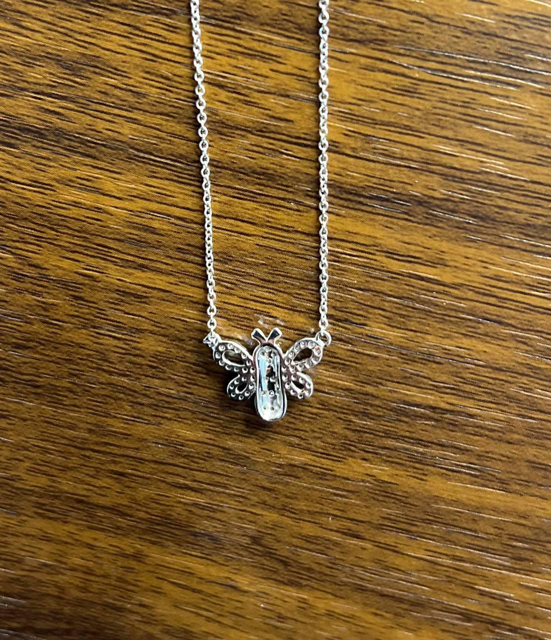 Honey Bee Symbol Diamonds Halo Motif 18K Karat White Gold Pendant Chain Necklace For Sale 3