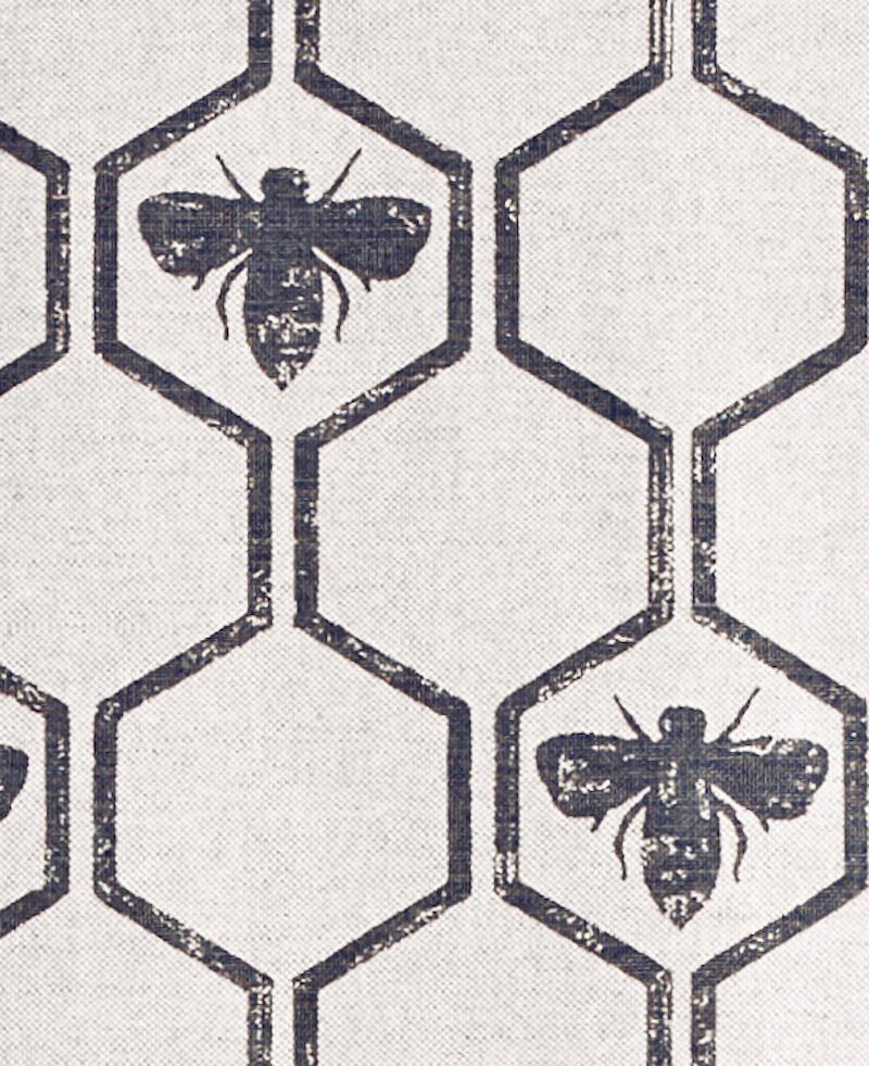 British 'Honey Bees' Contemporary, Traditional Fabric in Charcoal For Sale