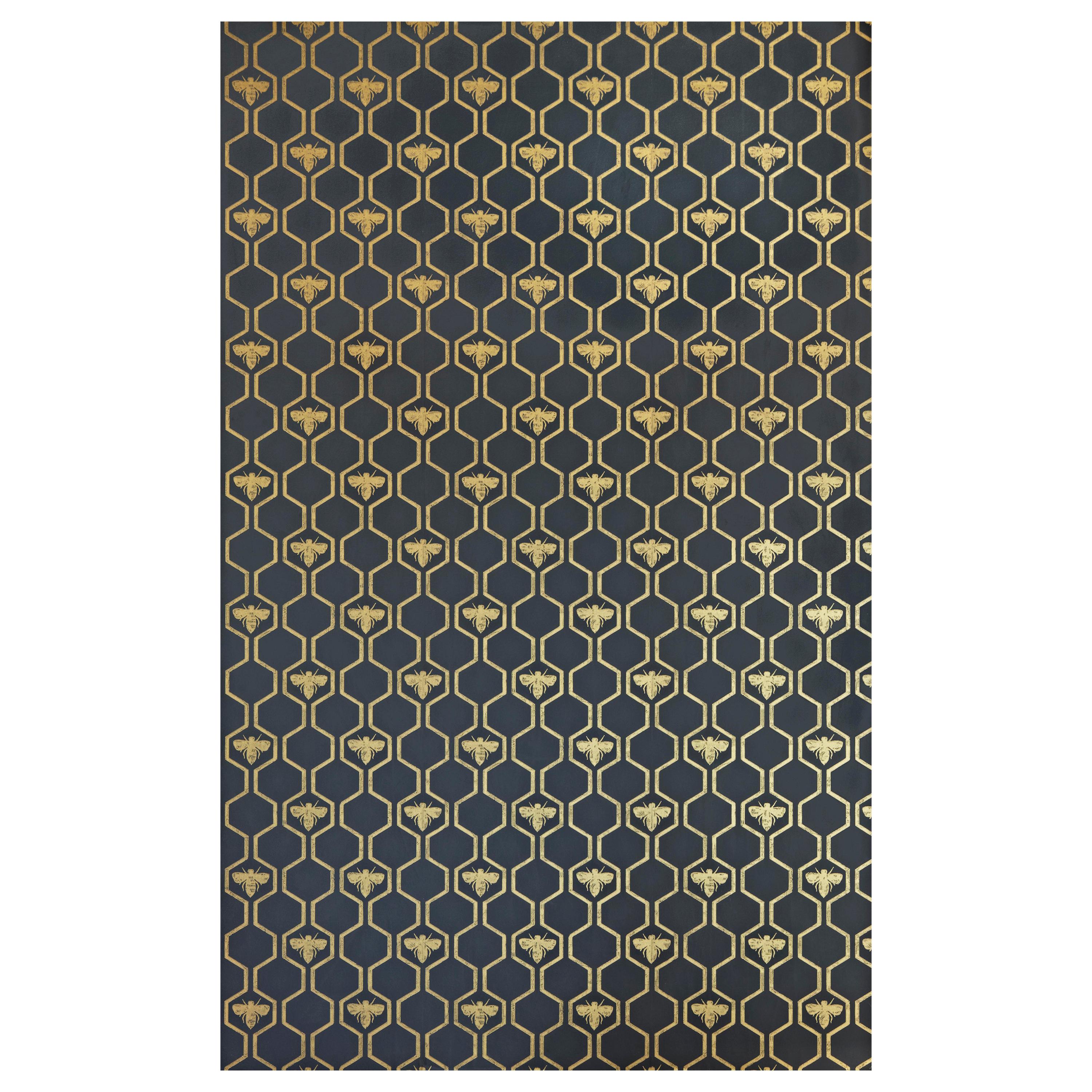 'Honey Bees' Contemporary, Traditional Wallpaper in Gold on Charcoal For Sale