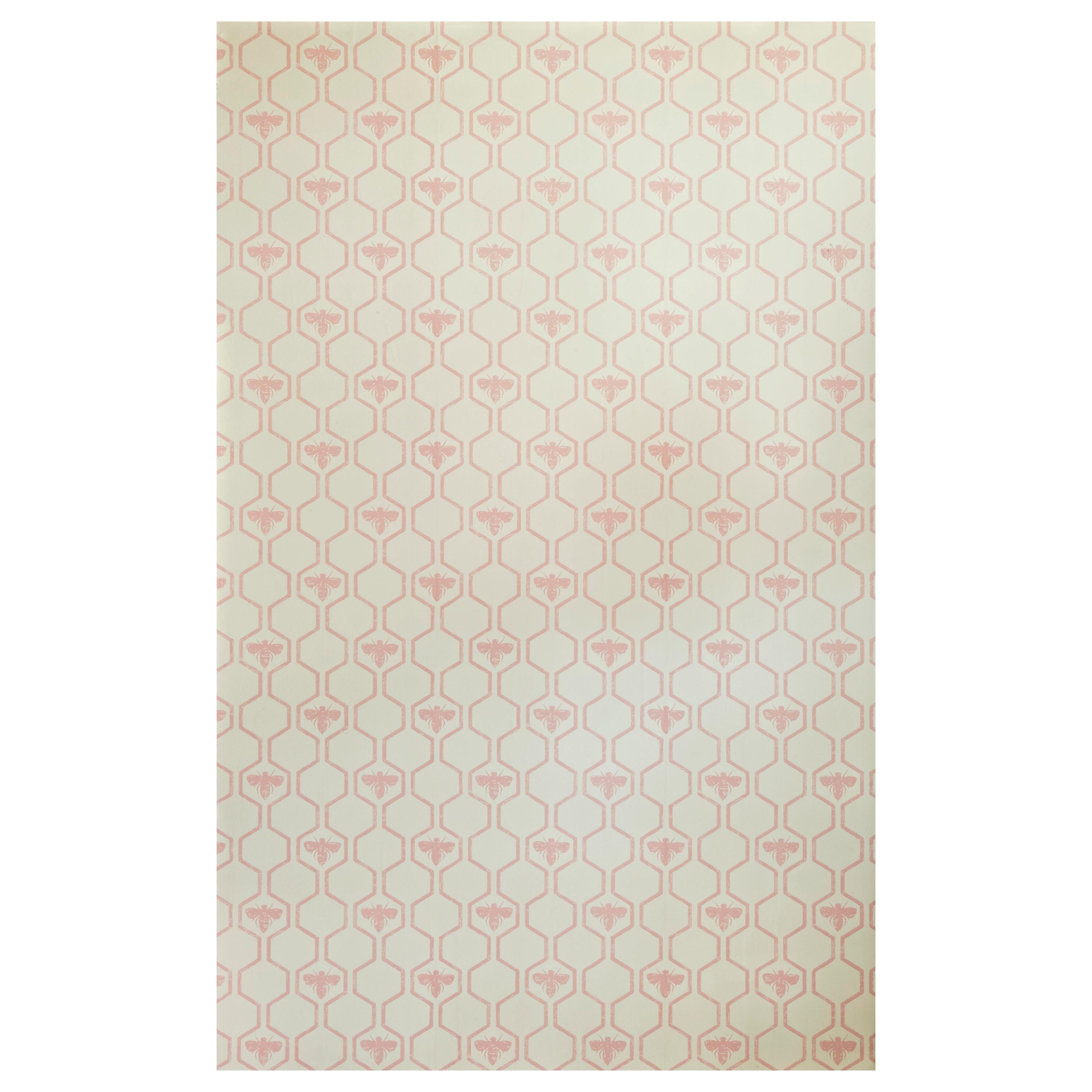 'Honey Bees' Contemporary, Traditional Wallpaper in Rose For Sale