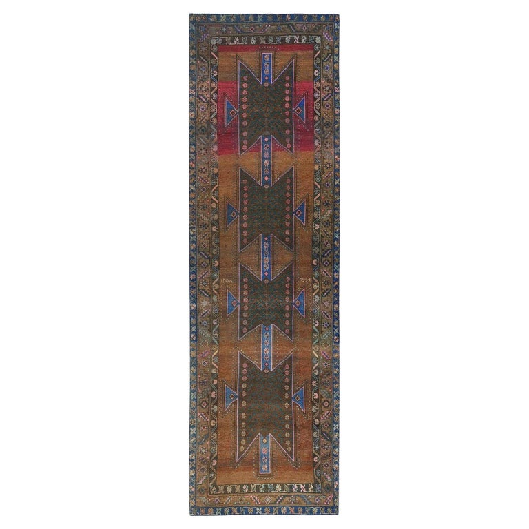 Tapis de Bohème vintage persan Mazlaghan Abrash en pure laine marron
