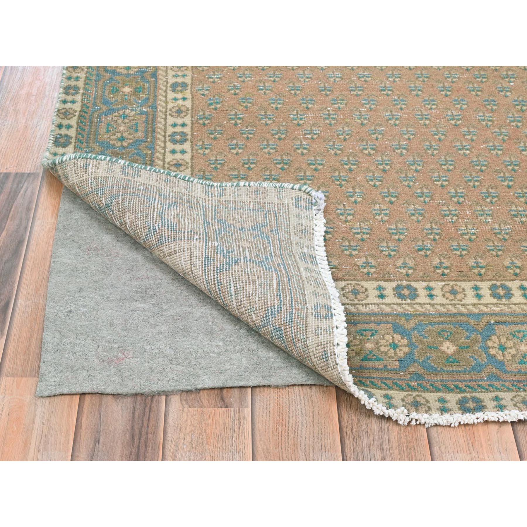Medieval Honey Brown Bohemian Vintage Persian Serab Hand Knotted Pure Wool Worn Down Rug For Sale