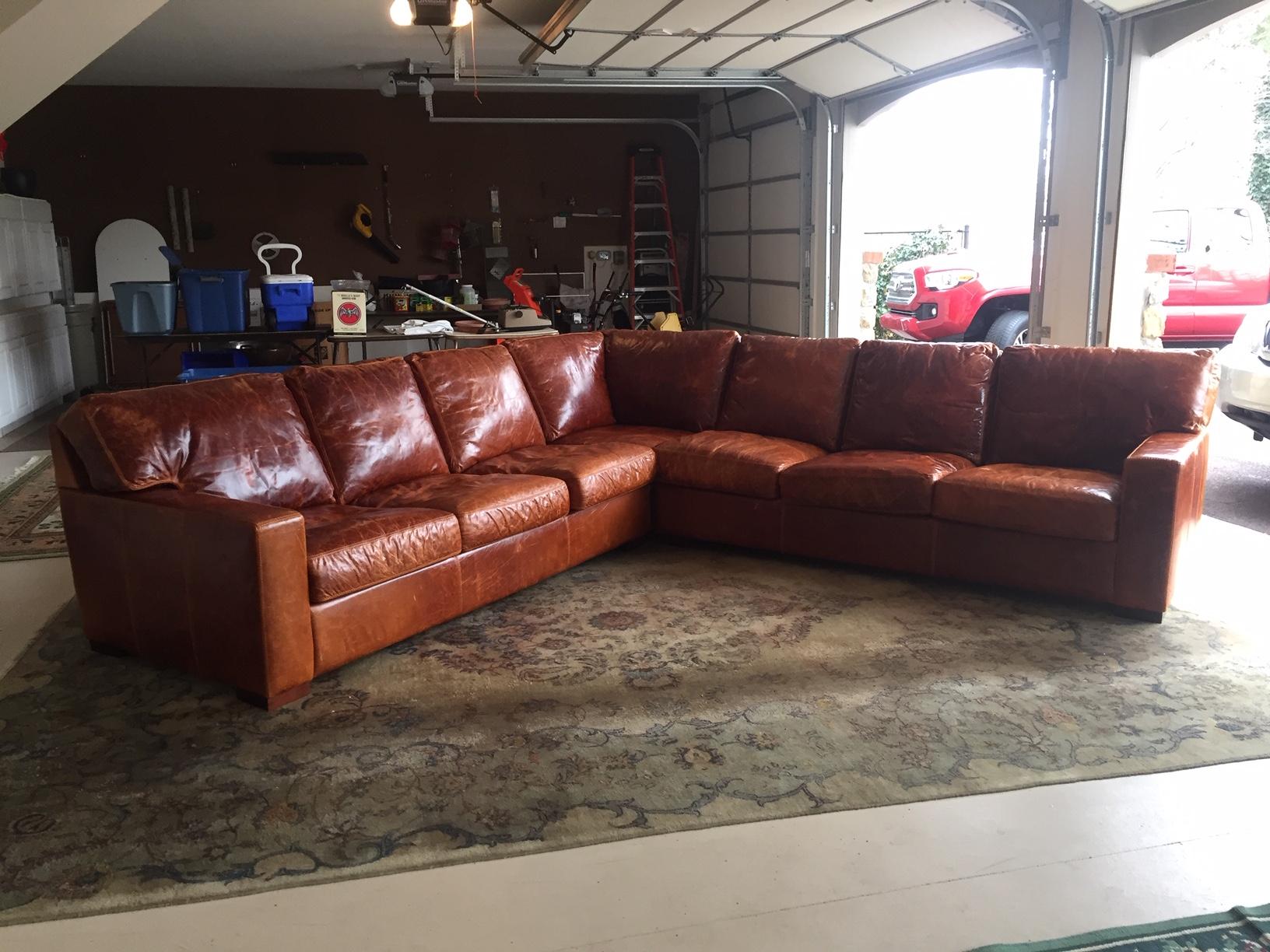 Honey Brown Soft Leather Sectional Three Parts 1
