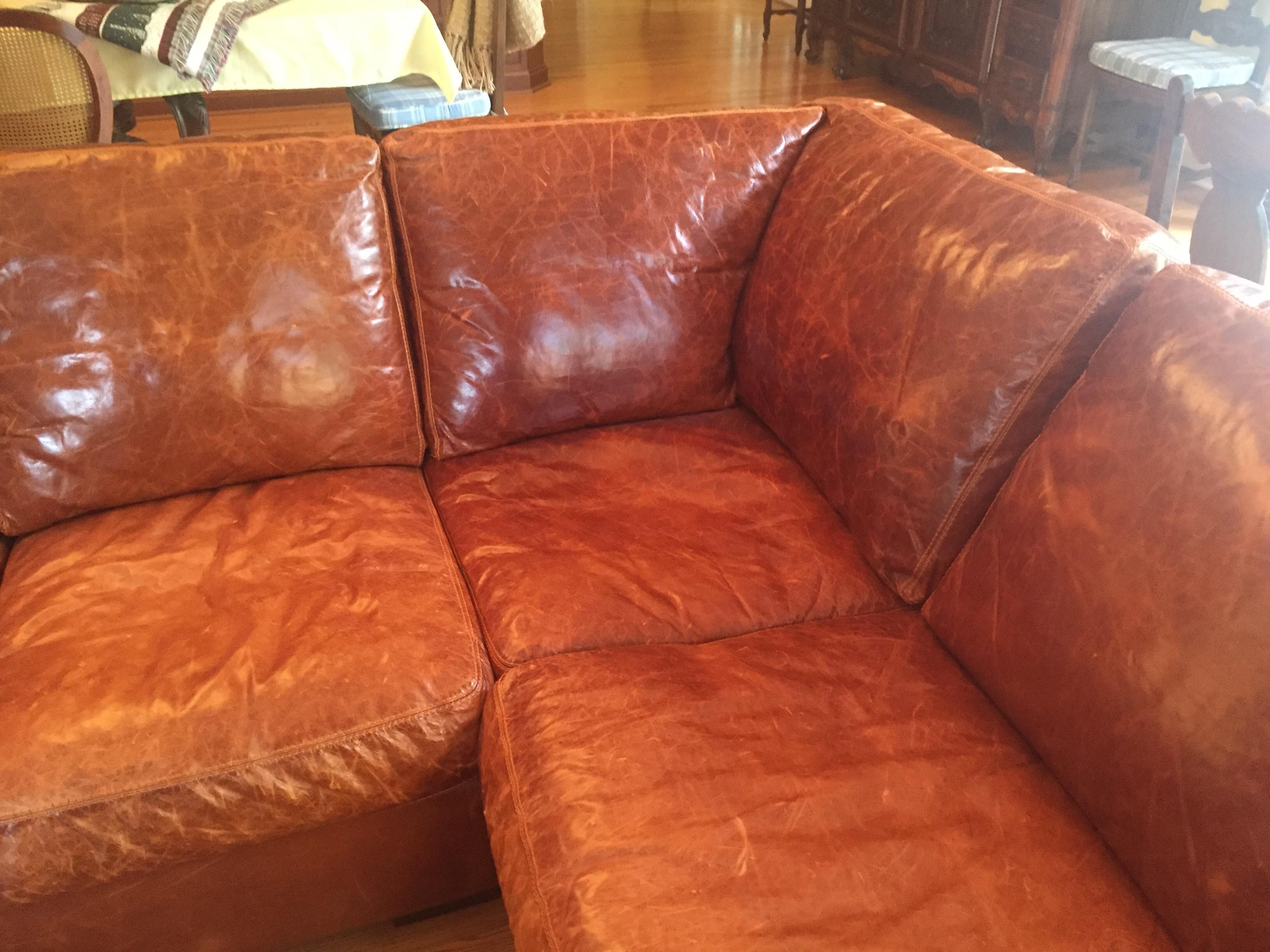 Honey Brown Soft Leather Sectional Three Parts In Excellent Condition In Lambertville, NJ