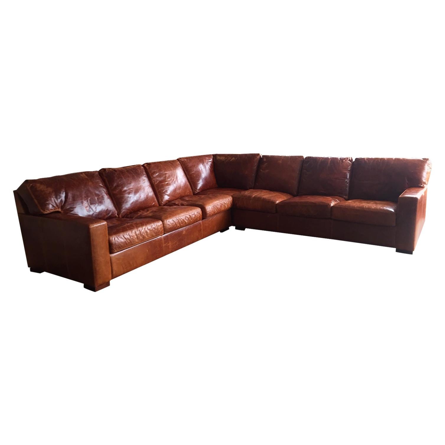 Honey Brown Soft Leather Sectional Three Parts
