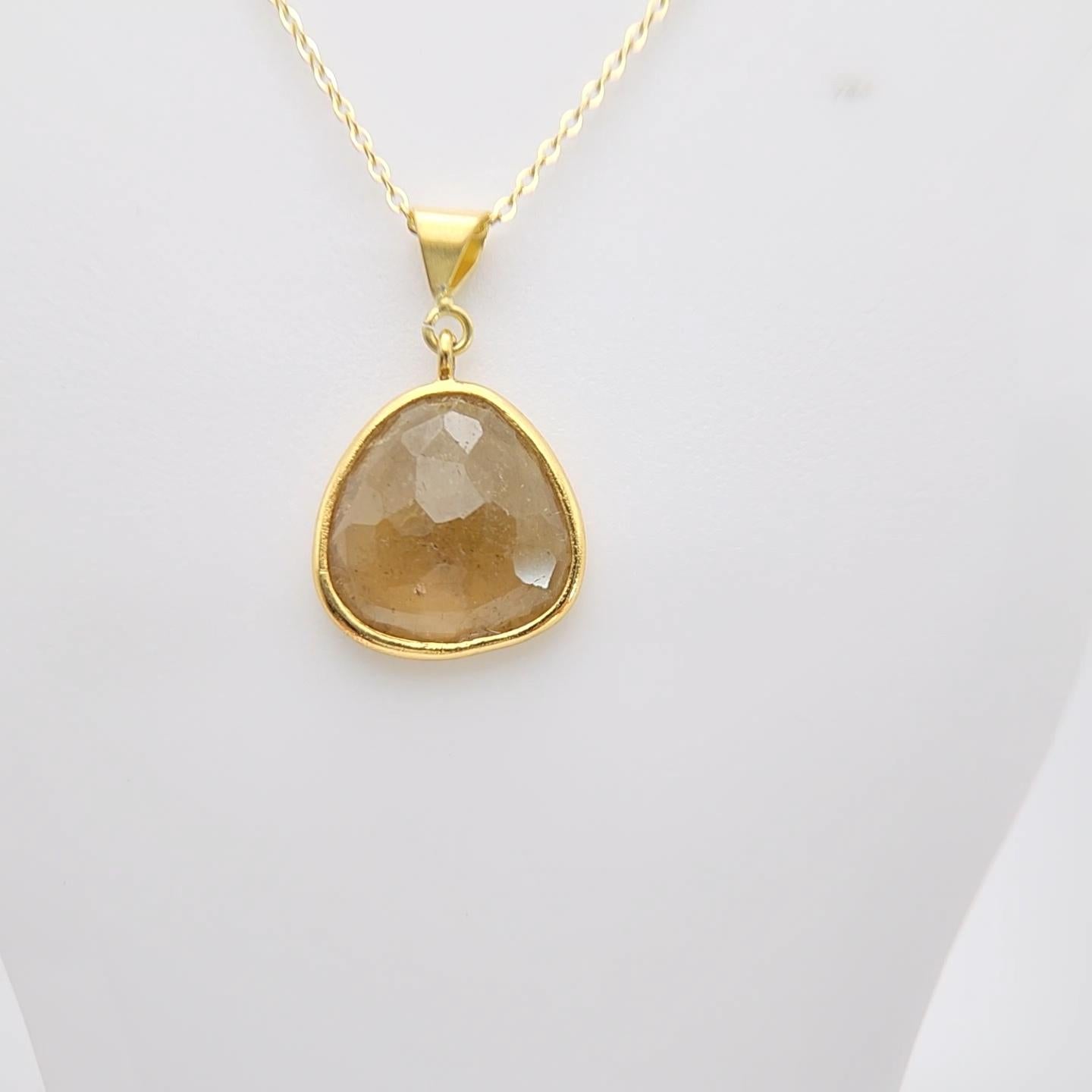 Pendentif en tranches de tourmaline Honey brown Argent Sterling plaqué or jaune en vente 4