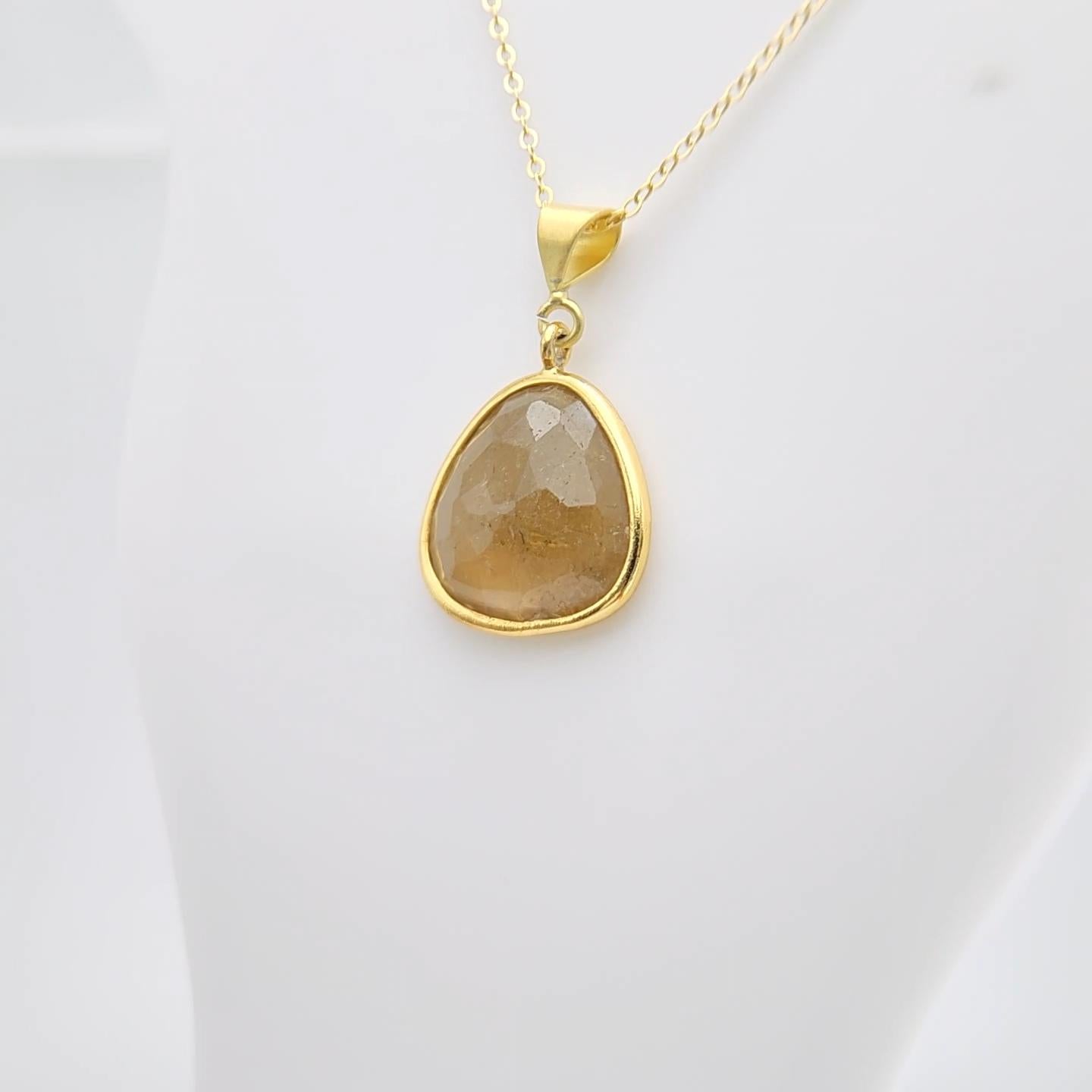 Pendentif en tranches de tourmaline Honey brown Argent Sterling plaqué or jaune en vente 5