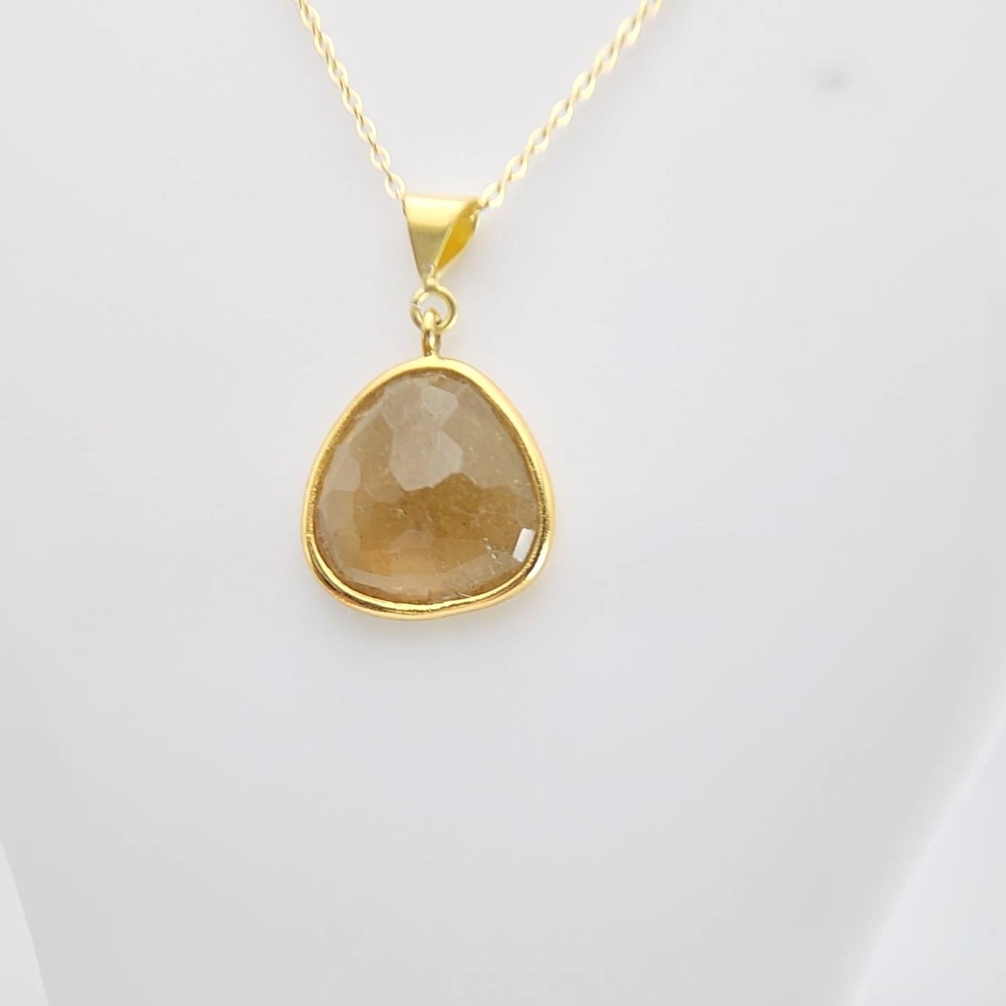 Pendentif en tranches de tourmaline Honey brown Argent Sterling plaqué or jaune en vente 6