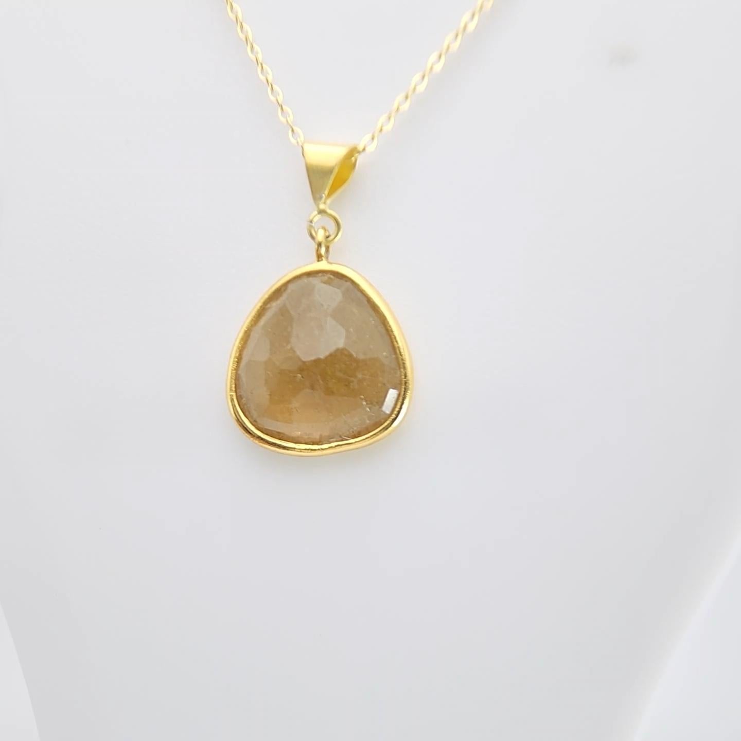 Pendentif en tranches de tourmaline Honey brown Argent Sterling plaqué or jaune en vente 7