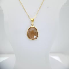 Honey brown Tourmaline Sliced Pendent Sterling Silver Plated with Yellow Gold