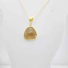 Honey brown Tourmaline Sliced Pendent Sterling Silver Plated with Yellow Gold
