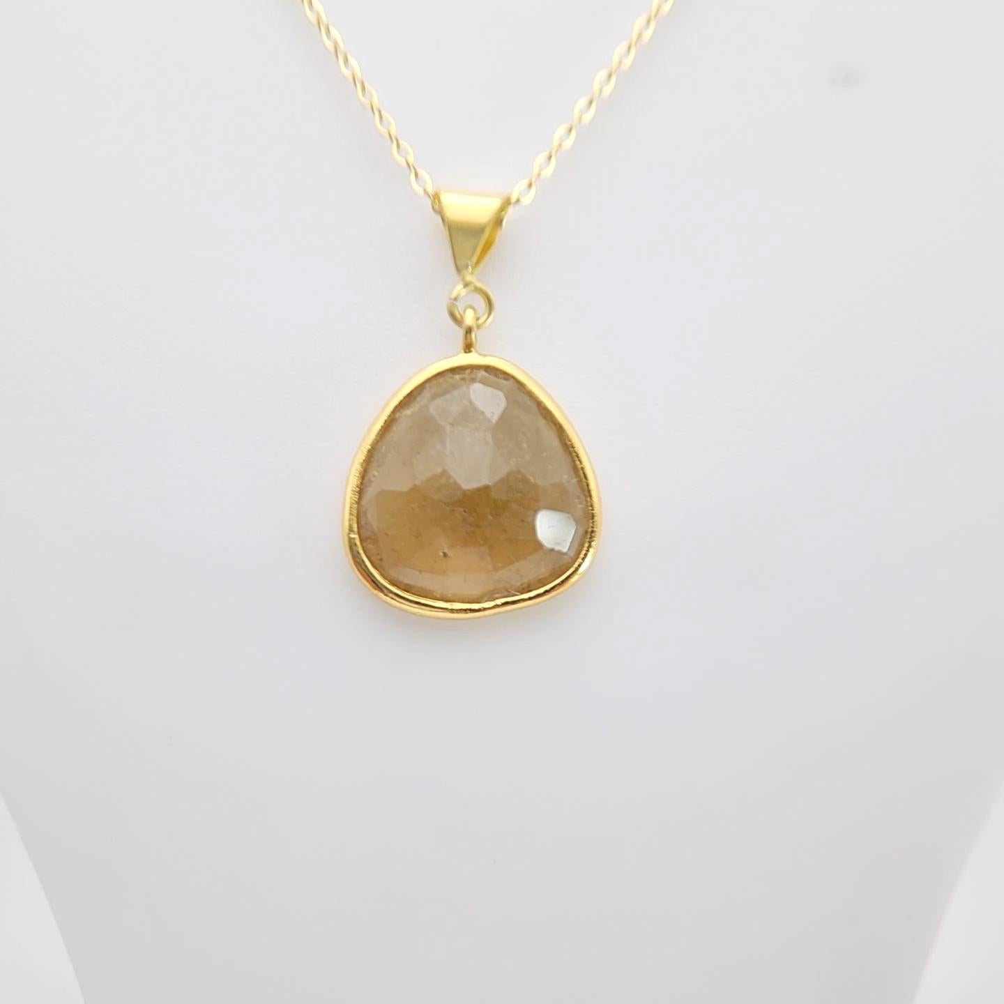 Taille vieille mine Pendentif en tranches de tourmaline Honey brown Argent Sterling plaqué or jaune en vente
