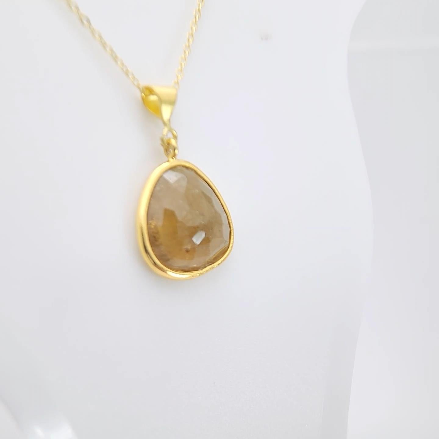 Pendentif en tranches de tourmaline Honey brown Argent Sterling plaqué or jaune Neuf - En vente à Brooklyn, NY