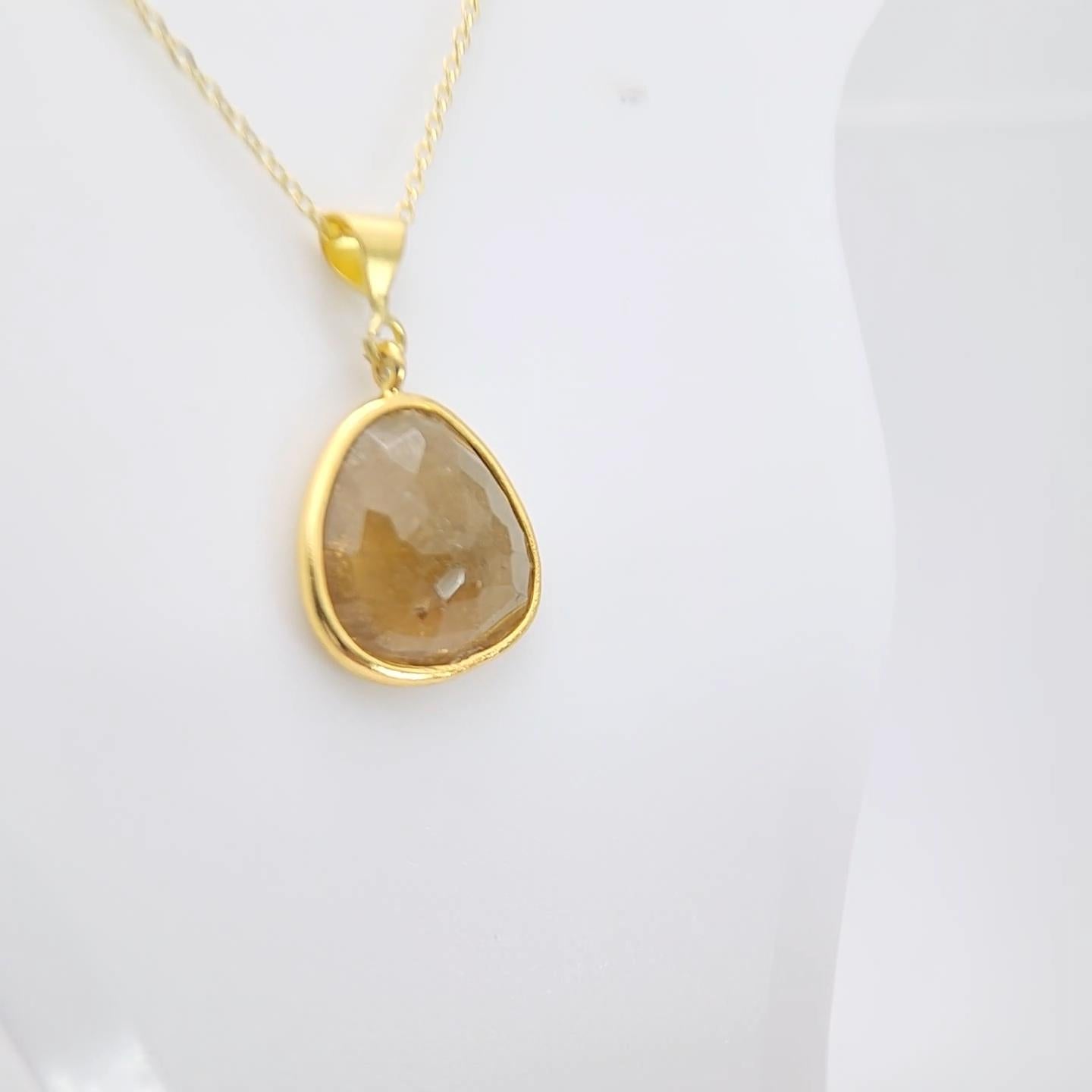 Pendentif en tranches de tourmaline Honey brown Argent Sterling plaqué or jaune Unisexe en vente