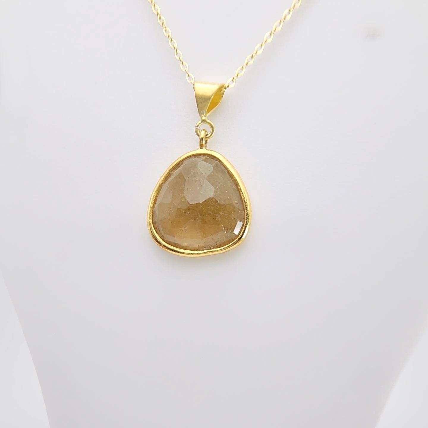 Pendentif en tranches de tourmaline Honey brown Argent Sterling plaqué or jaune en vente 1