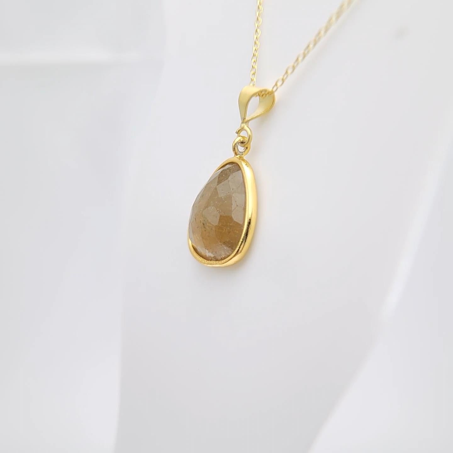 Pendentif en tranches de tourmaline Honey brown Argent Sterling plaqué or jaune en vente 2