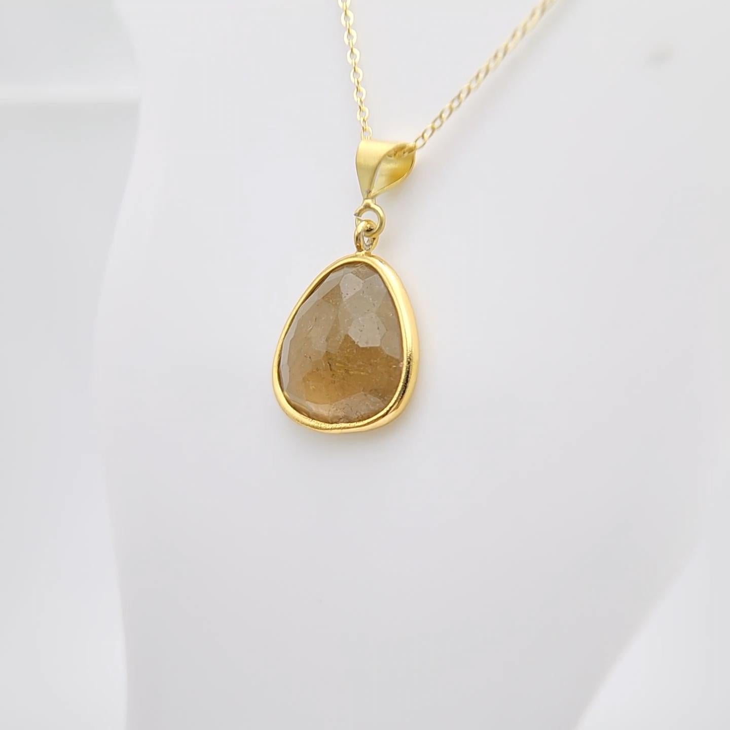Pendentif en tranches de tourmaline Honey brown Argent Sterling plaqué or jaune en vente 3