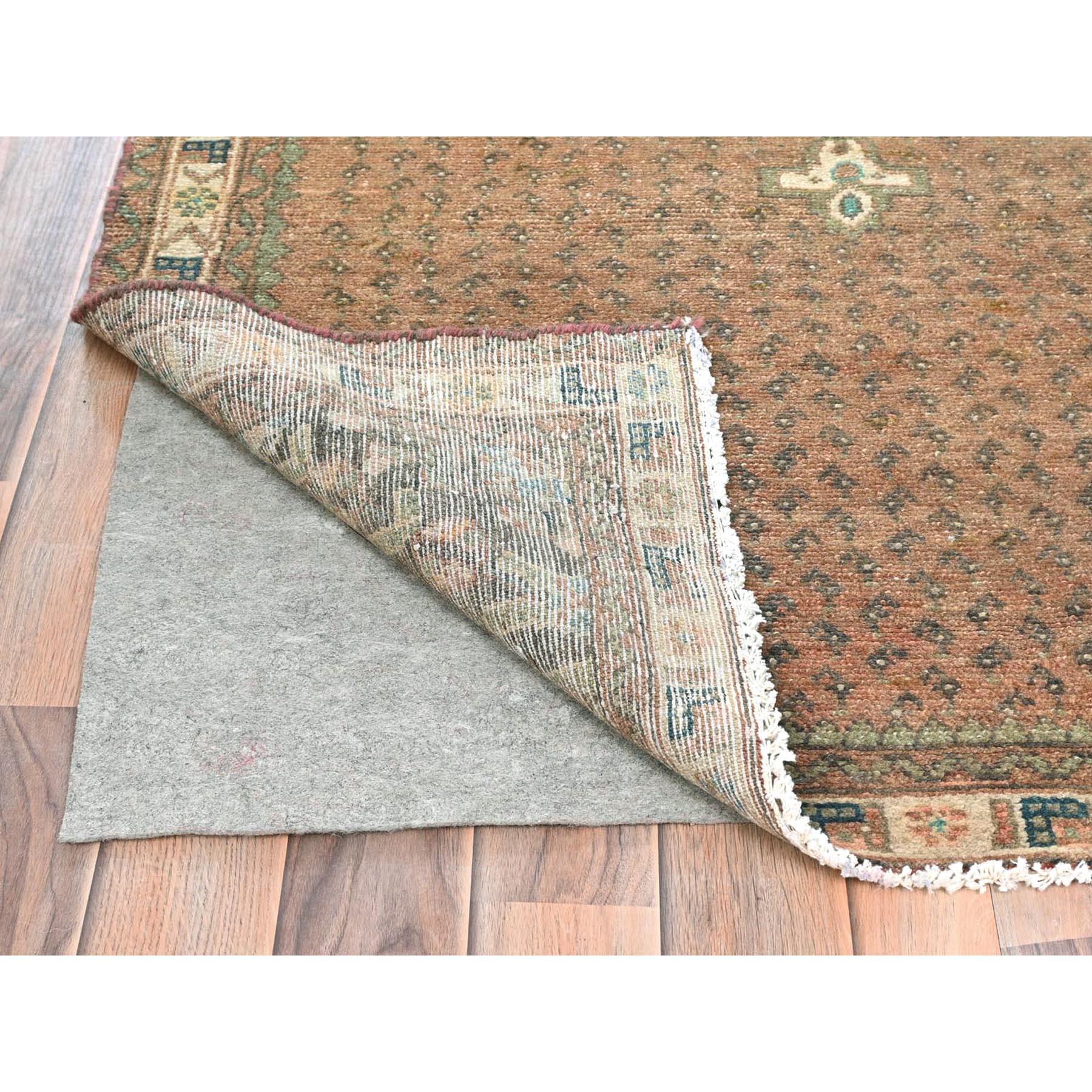 Medieval Honey Brown Vintage Persian Hamadan Hand Knotted Pure Wool Worn Down Clean Rug