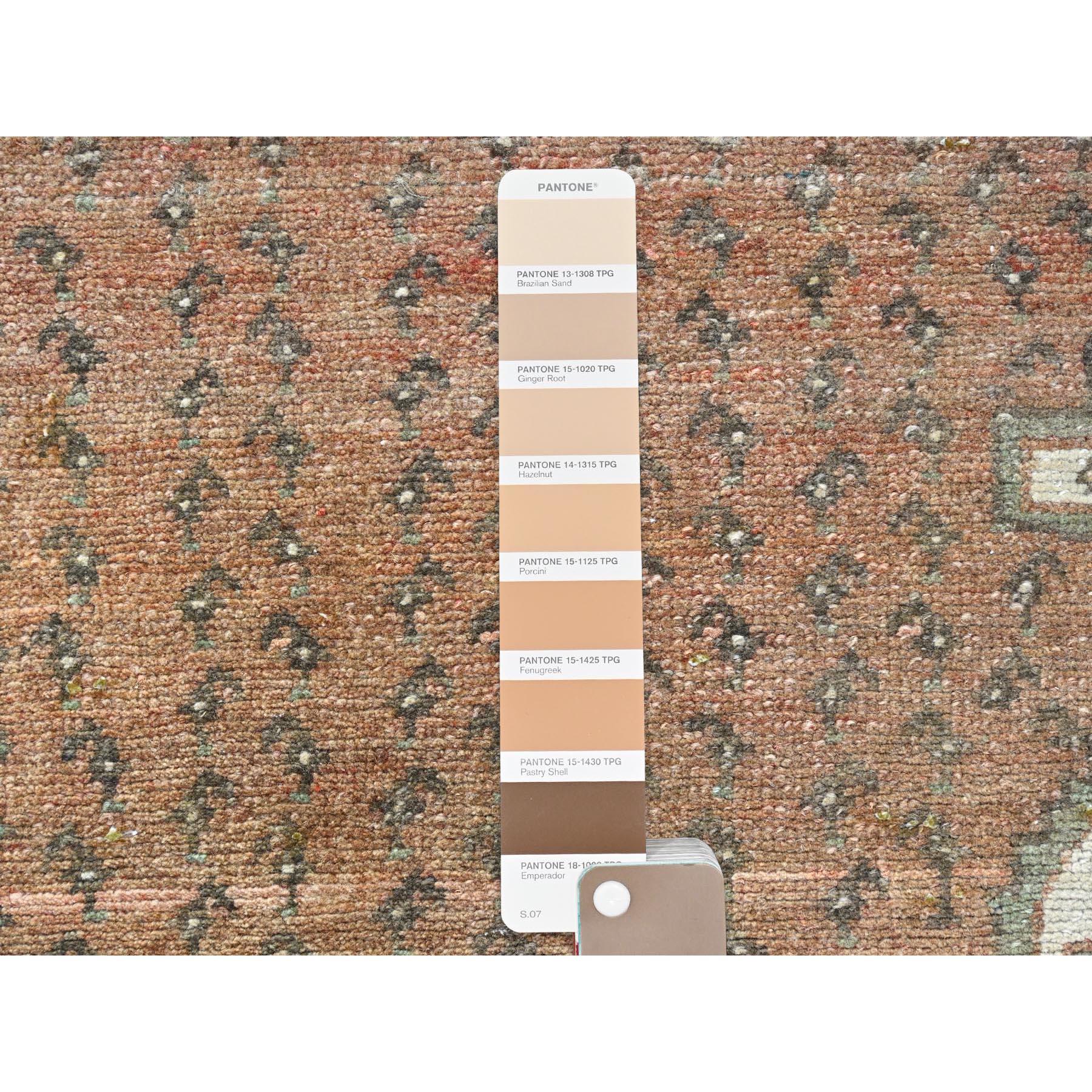 Hand-Knotted Honey Brown Vintage Persian Hamadan Hand Knotted Pure Wool Worn Down Clean Rug