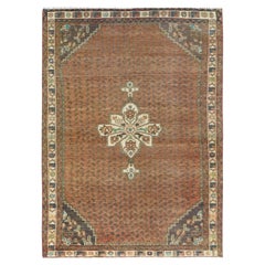 Handgeknüpfter persischer Hamadan-Teppich aus reiner Wolle in Braun und Honigbraun im Vintage-Stil