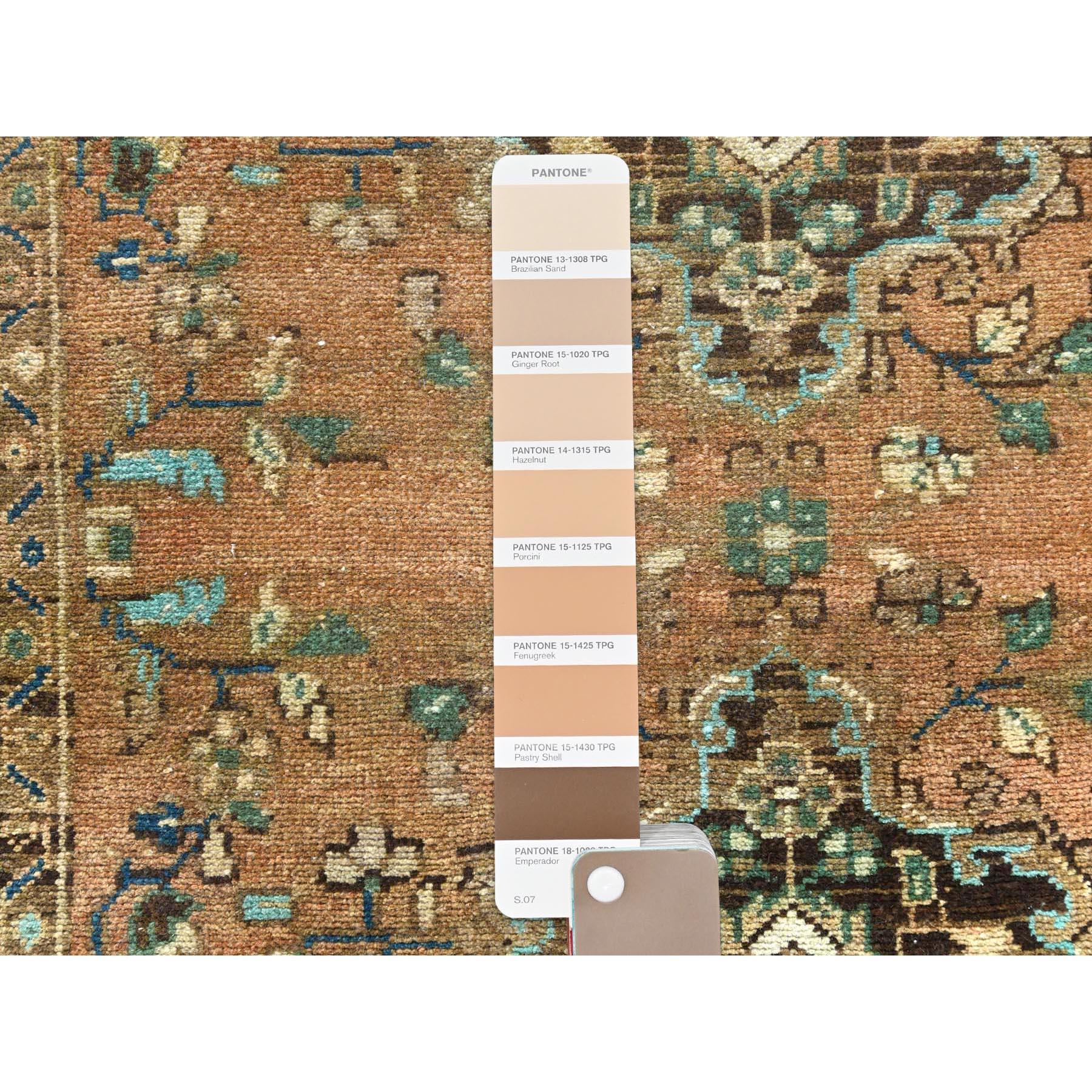 Hand-Knotted Honey Brown with Touches of Green, Vintage Persian Hamadan Hand Knotted Wool Rug For Sale