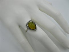 Honey Carnelian Heart Ring Antique Victorian Seed Pearl Sterling Silver