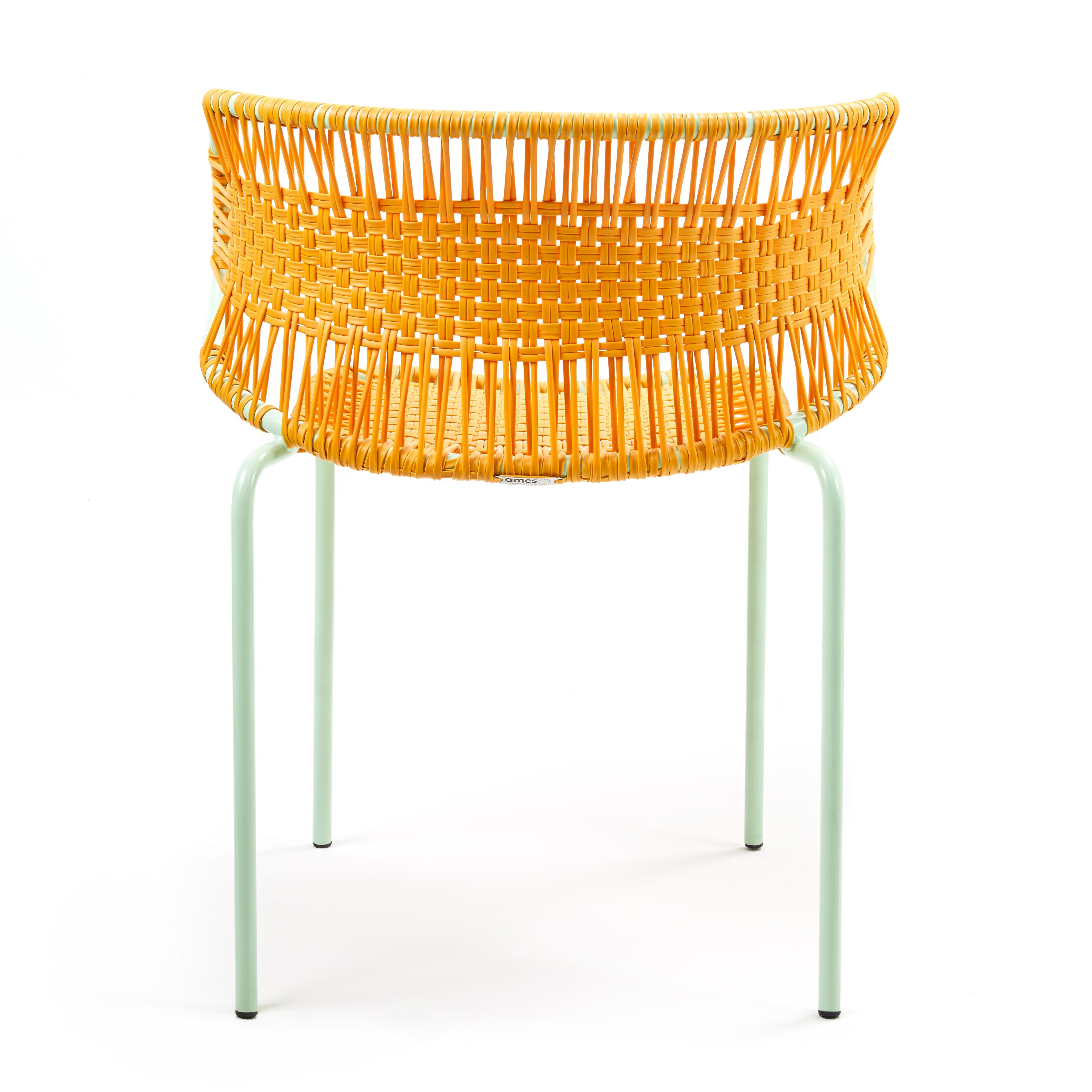 Powder-Coated Honey Cielo Stacking Chair with Armrest by Sebastian Herkner For Sale