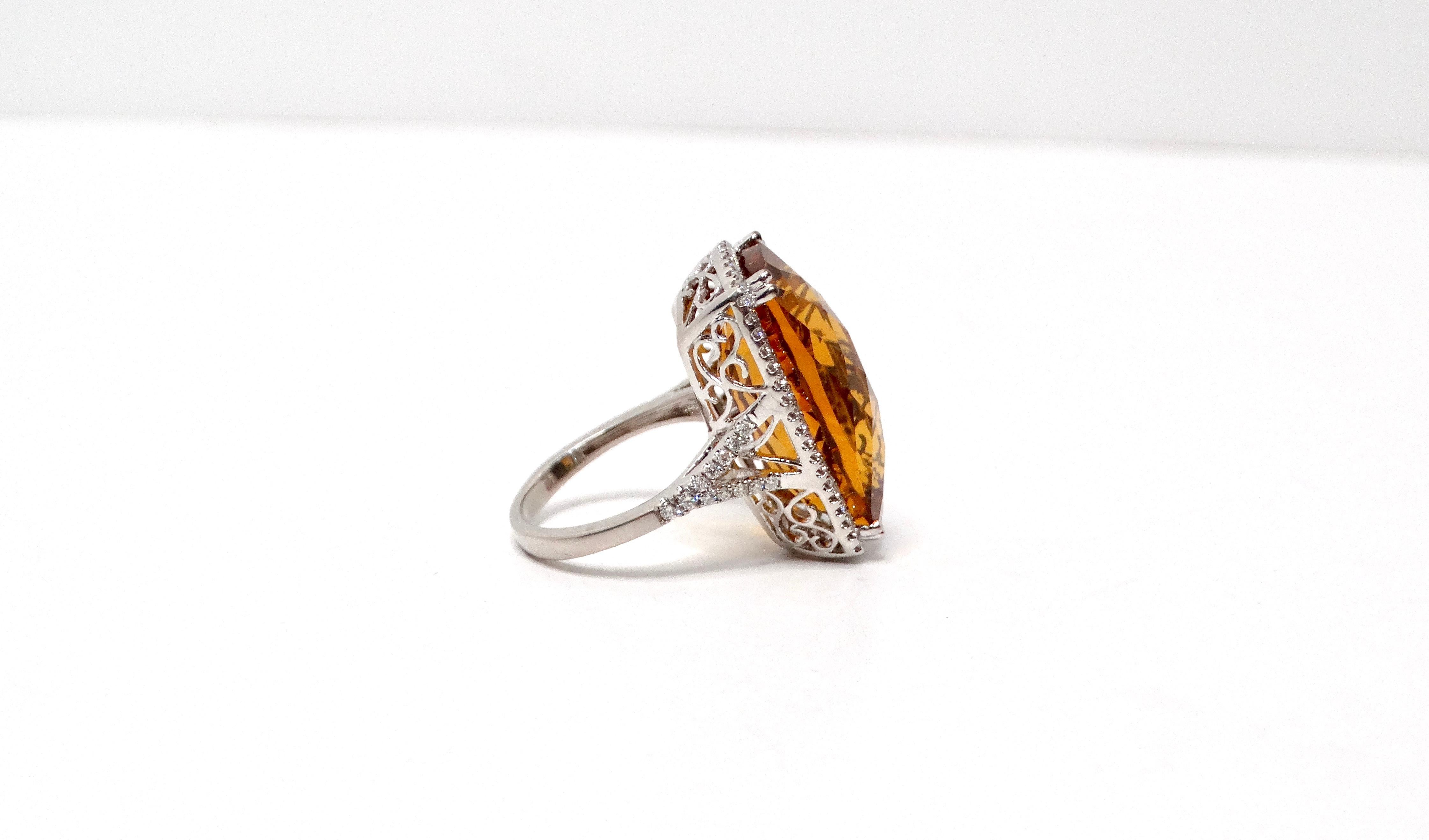 Women's Honey Citrine White Gold With Diamonds Cocktail Ring