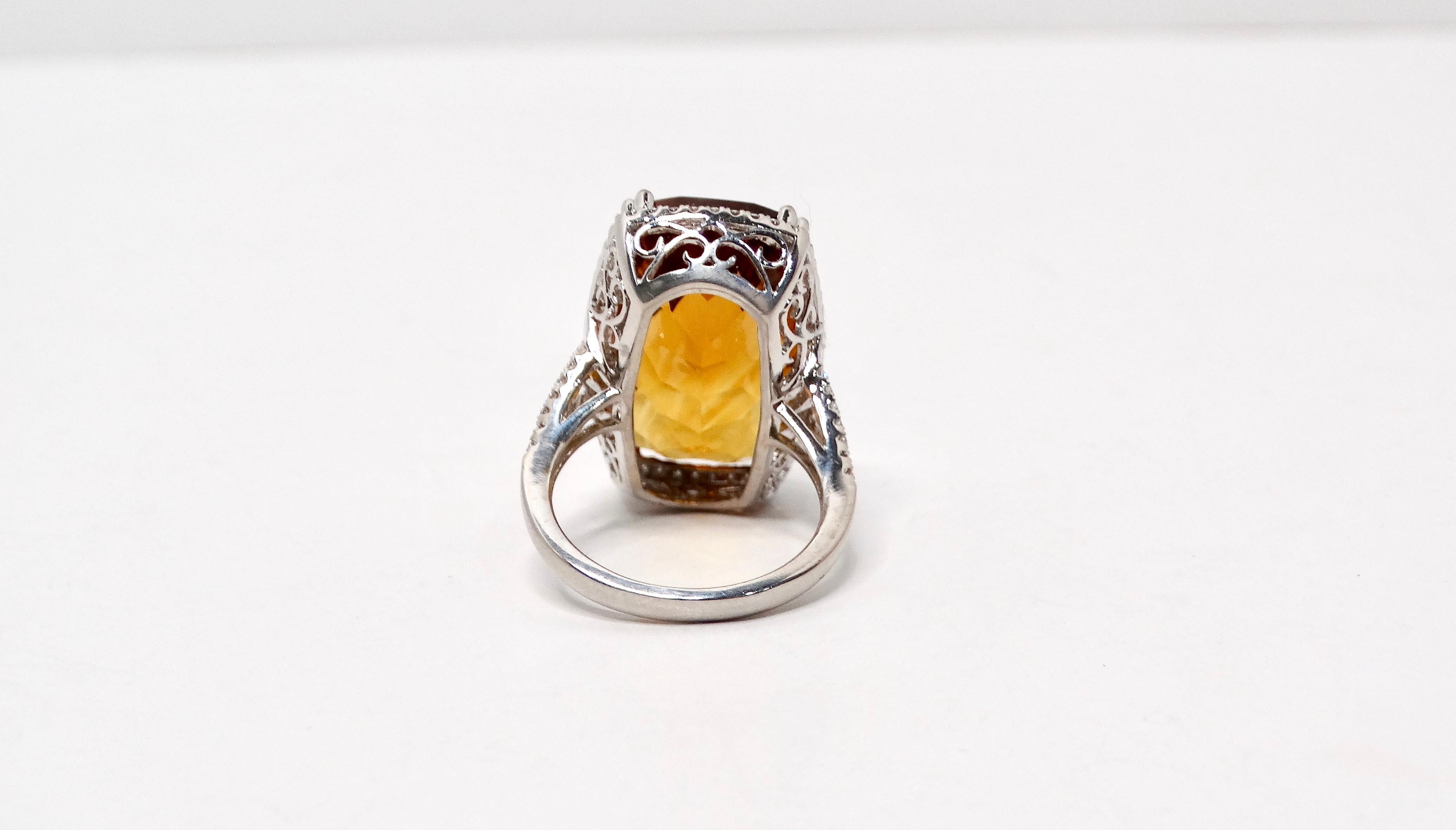 Honey Citrine White Gold With Diamonds Cocktail Ring 1