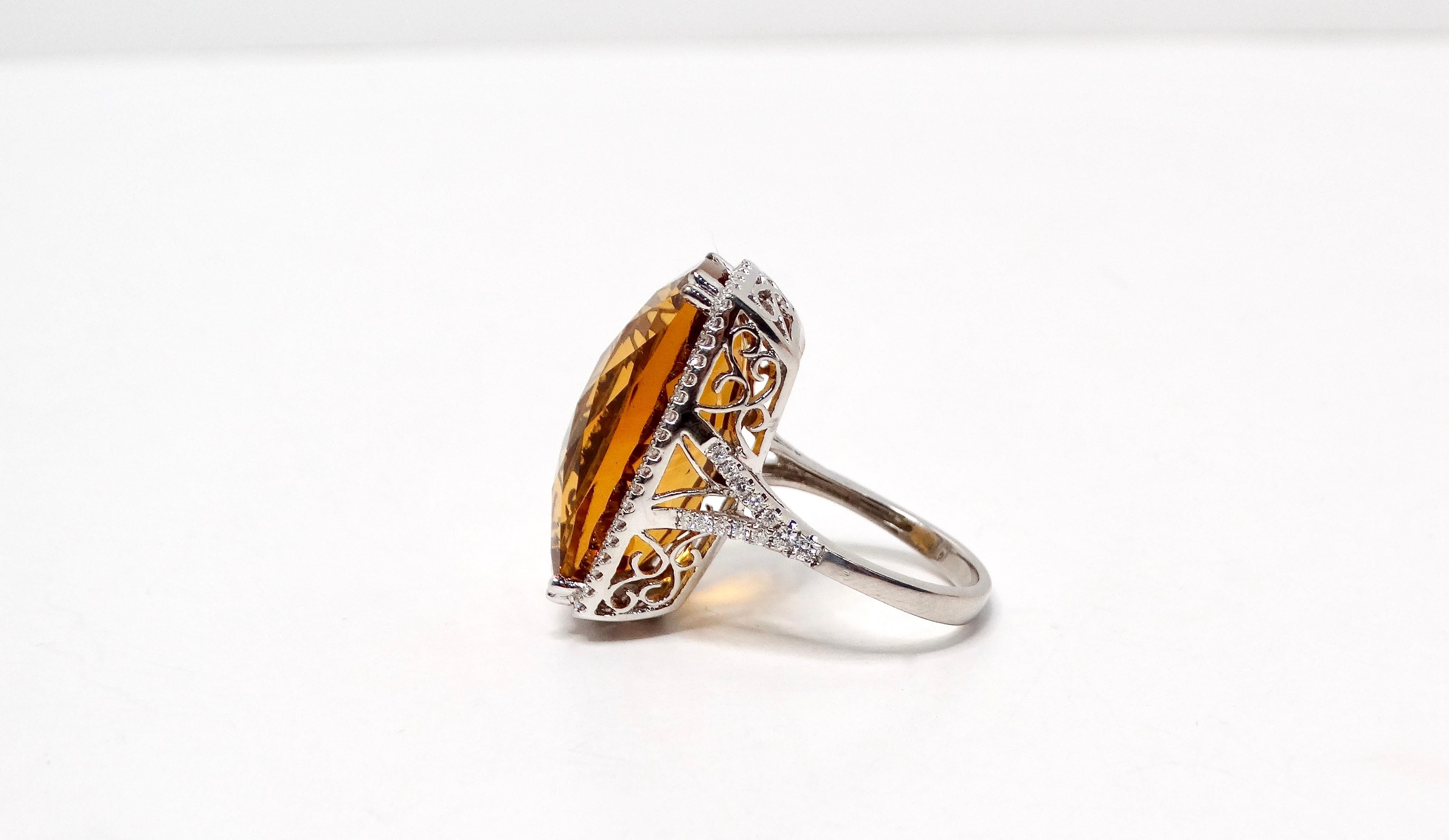 Honey Citrine White Gold With Diamonds Cocktail Ring 2