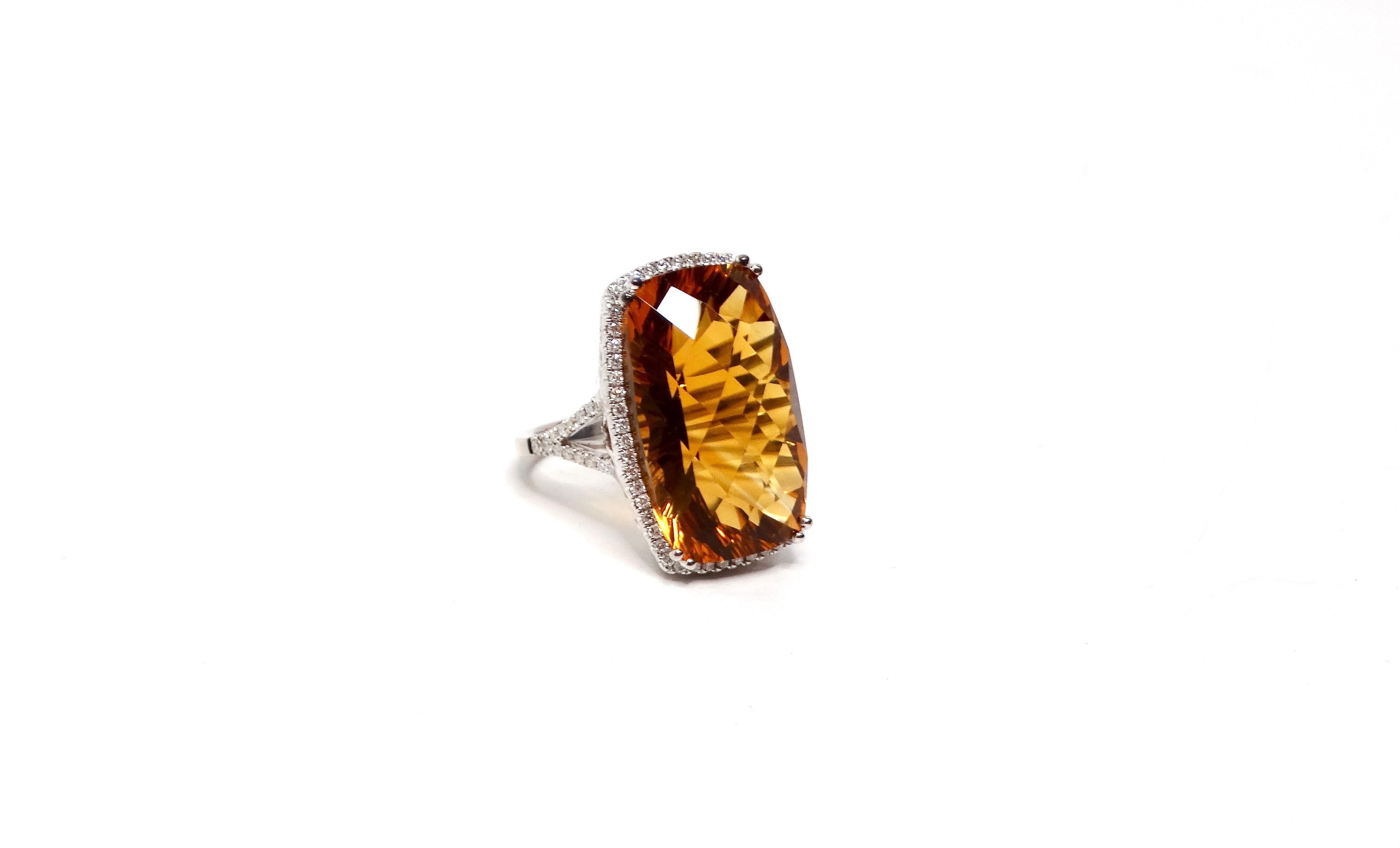Honey Citrine White Gold With Diamonds Cocktail Ring 3