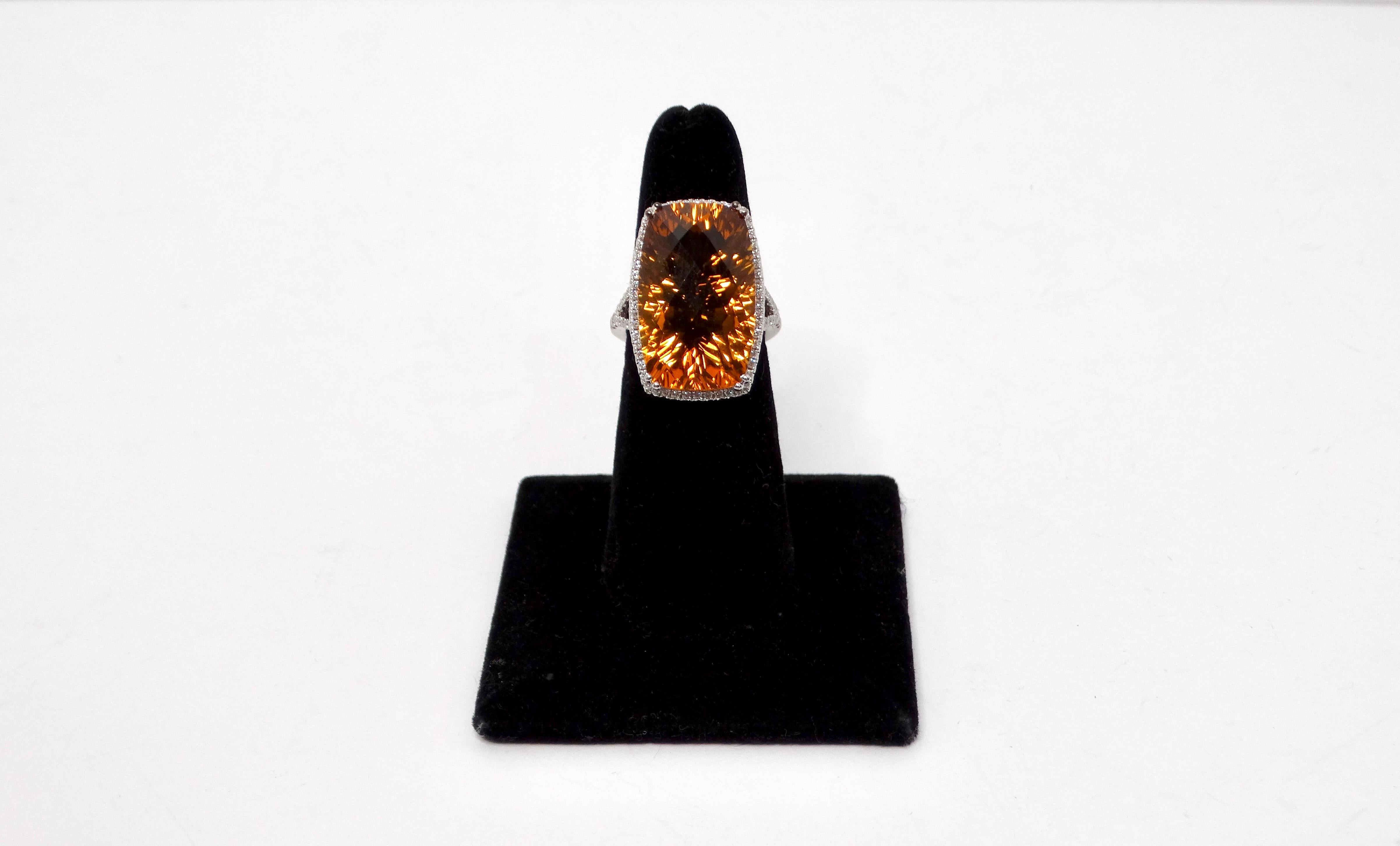 Honey Citrine White Gold With Diamonds Cocktail Ring 4