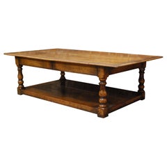 Honey-Colored Solid Oak English Coffee Table with Pot Board