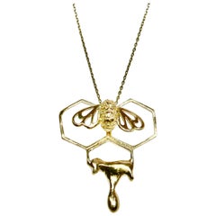 Honey Dripping from Honeycomb with Bee Pendant B, Sterling Silver, Gold-Plated