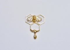 Honey Dripping from Honeycomb with Bee Pendant, Sterling Silver, Gold-Plated