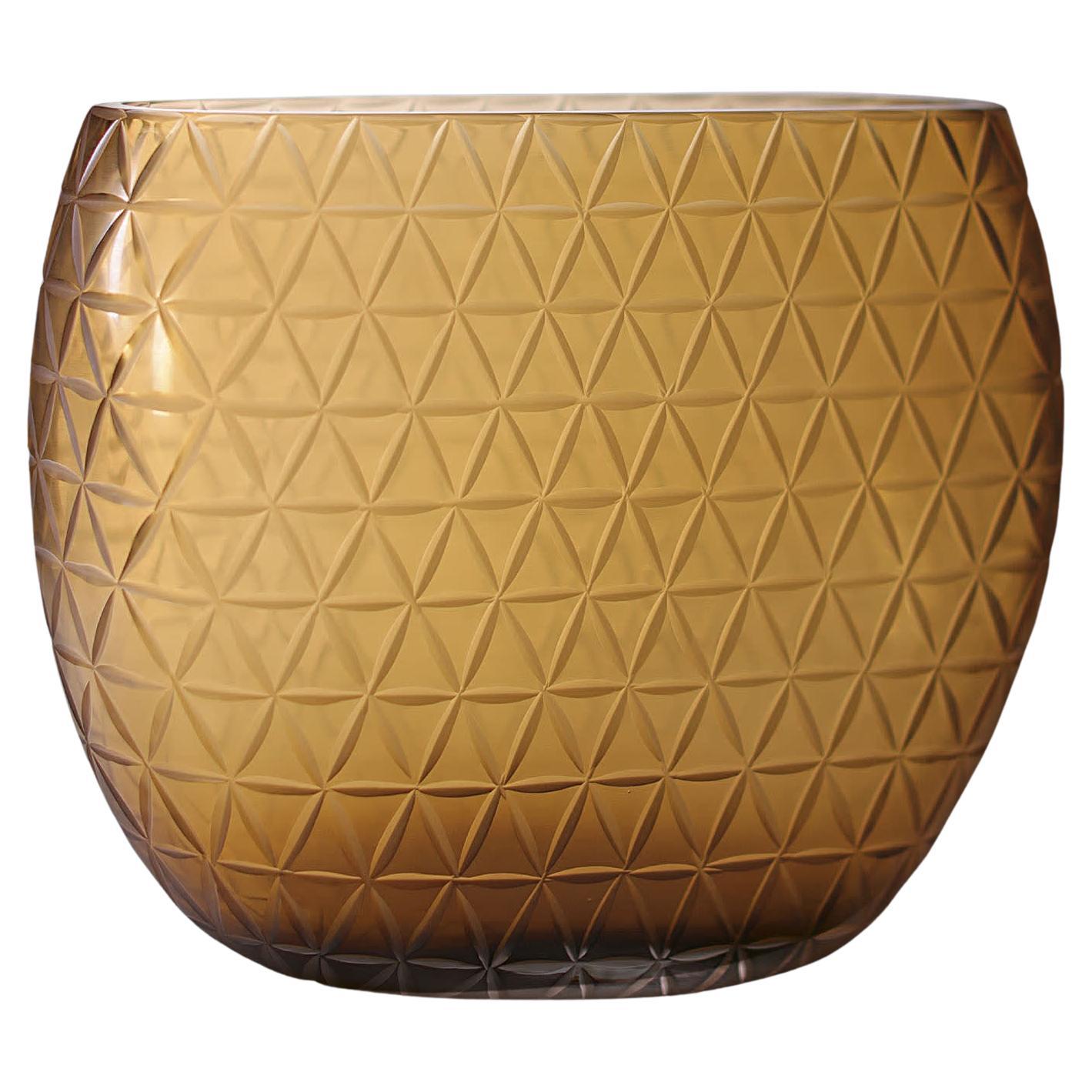 Geometrische Vase aus Muranoglas in Honig  im Angebot