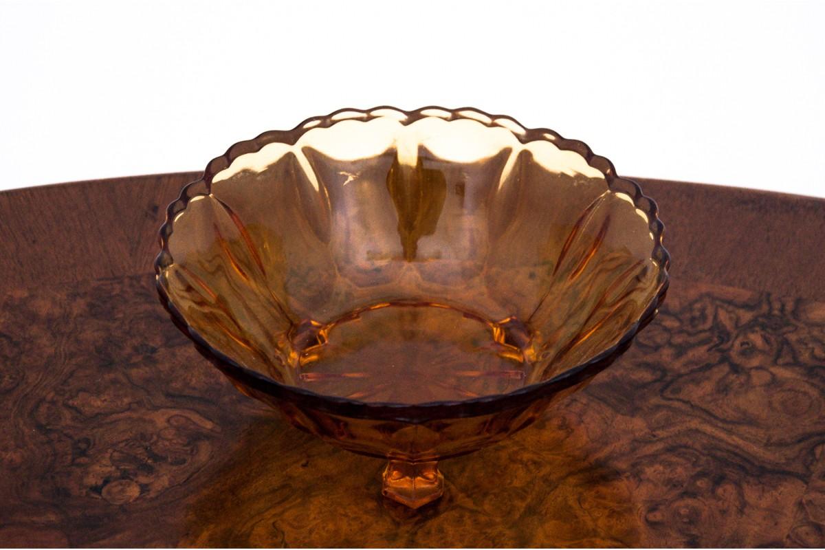 Mid-Century Modern Honey Glass Bowl Poland, 1970s For Sale