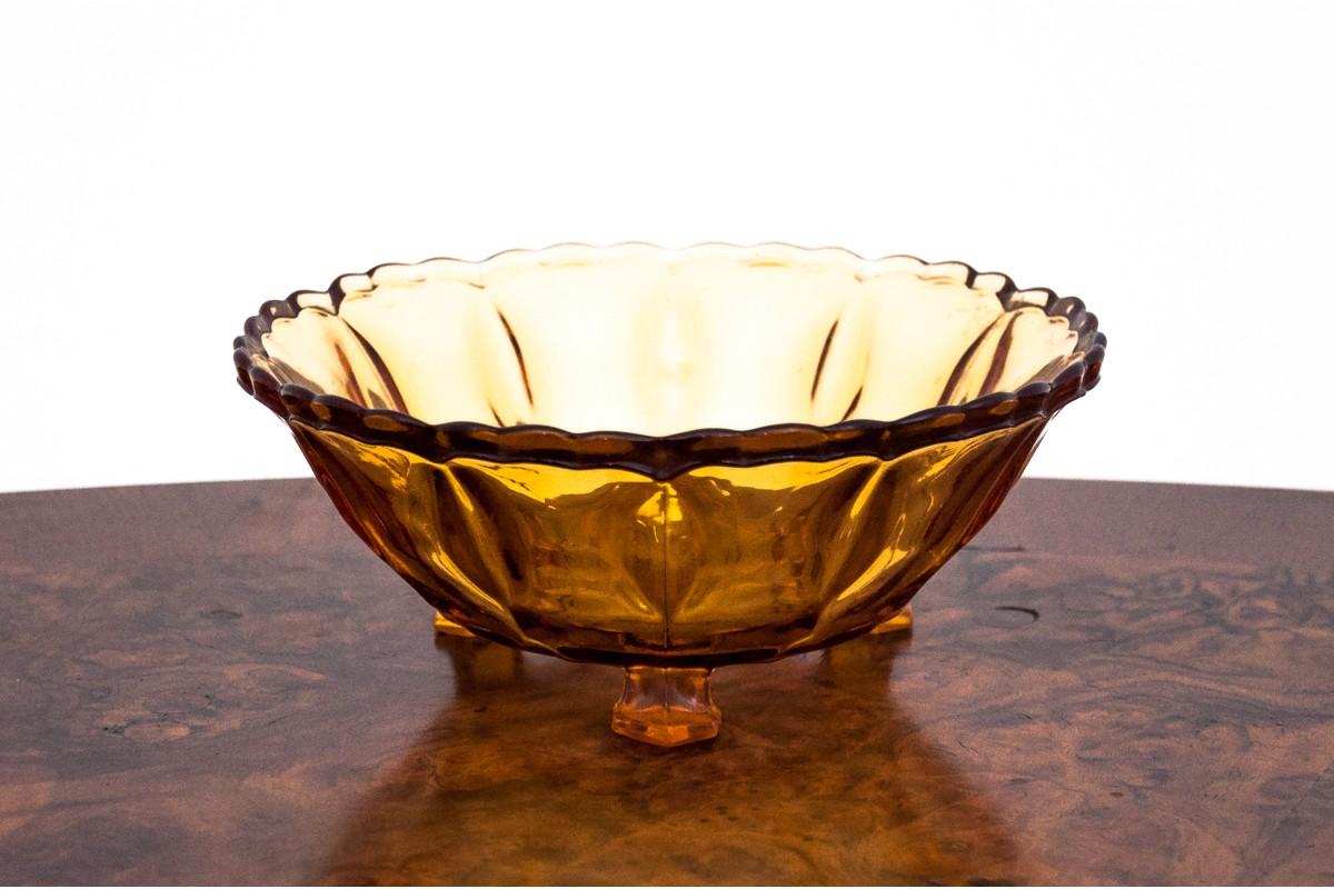 Polish Honey Glass Bowl Poland, 1970s For Sale