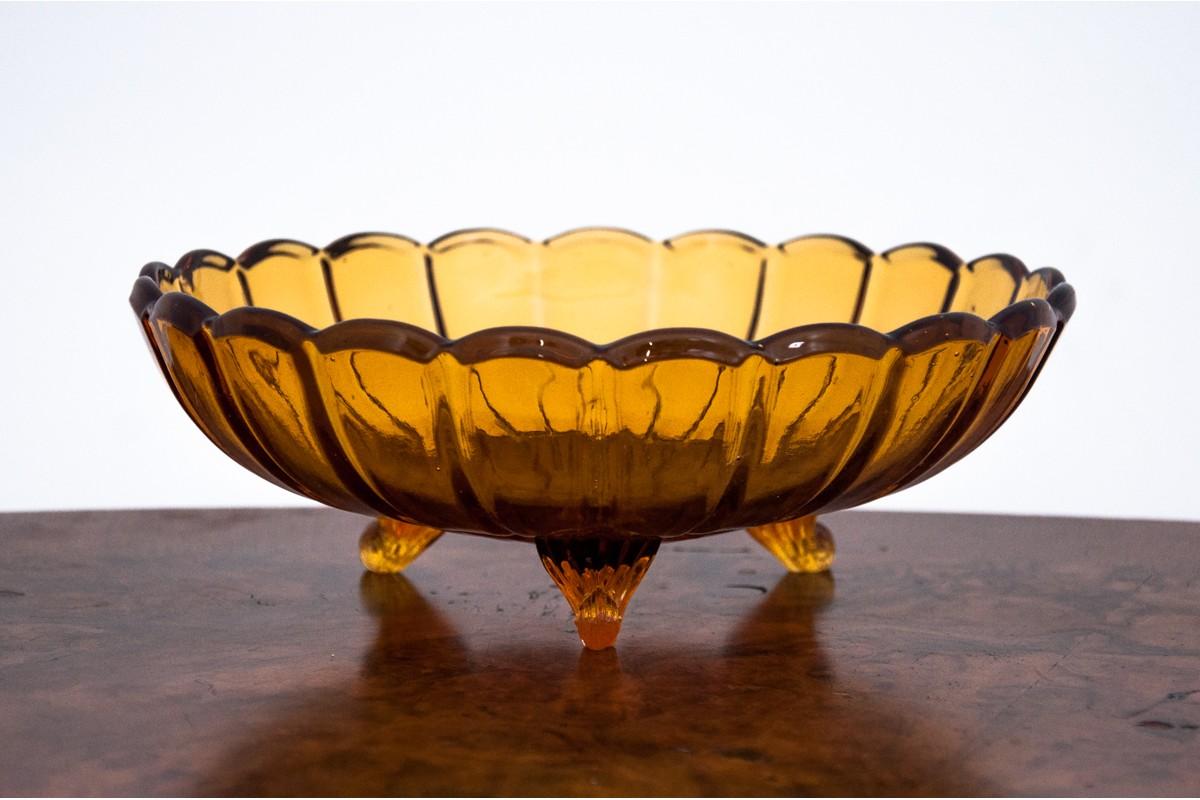 Honey Glass Bowl Poland, 1970s, Set of 6 In Good Condition For Sale In Chorzów, PL