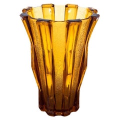 Honey glass vase by Henri Heemskerk for Verreries De Scailmont, Cubist, Belgium,