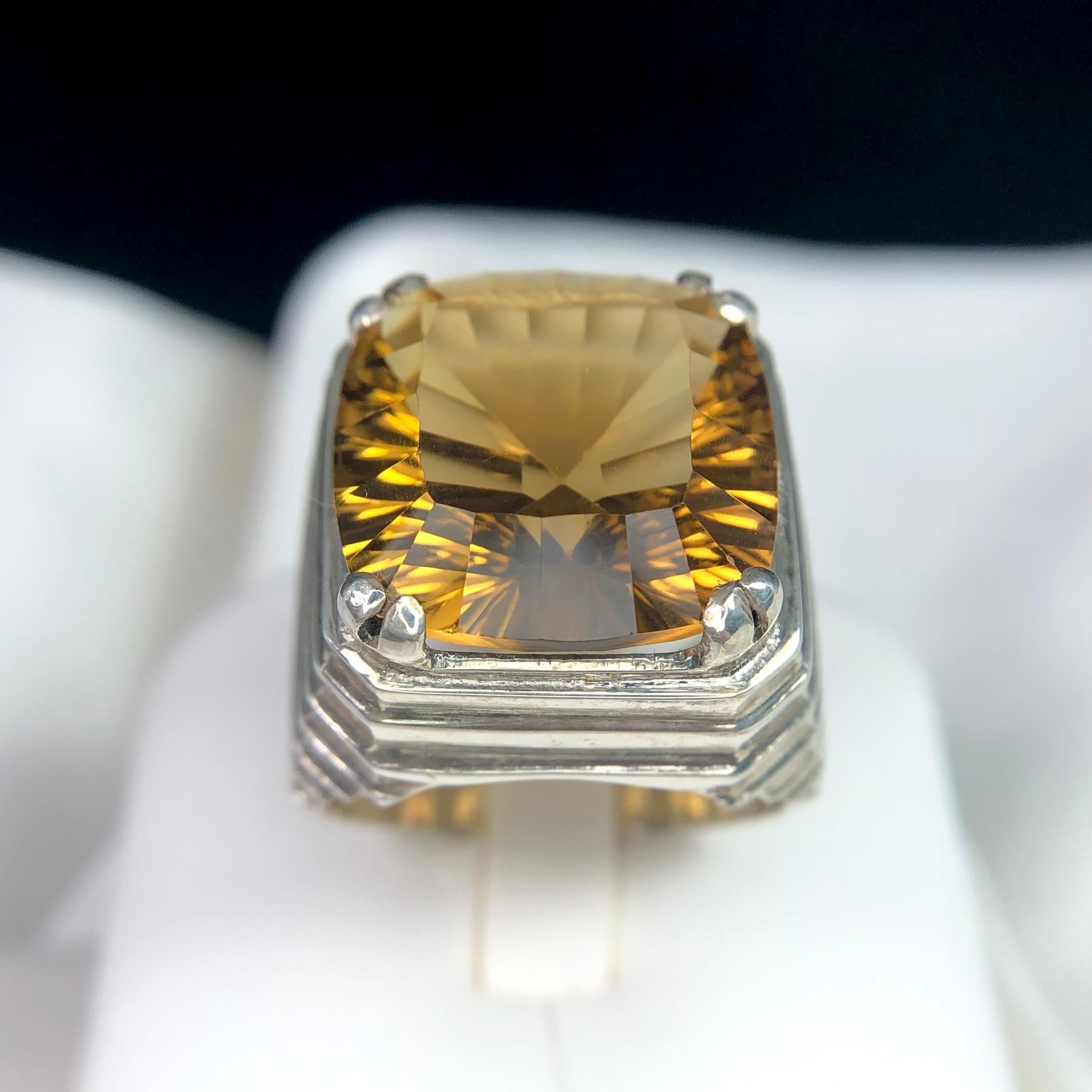 Honey Golden Natural Citrine Gemstone St.Silver Ring Handmade Fancy Concave Cut 1