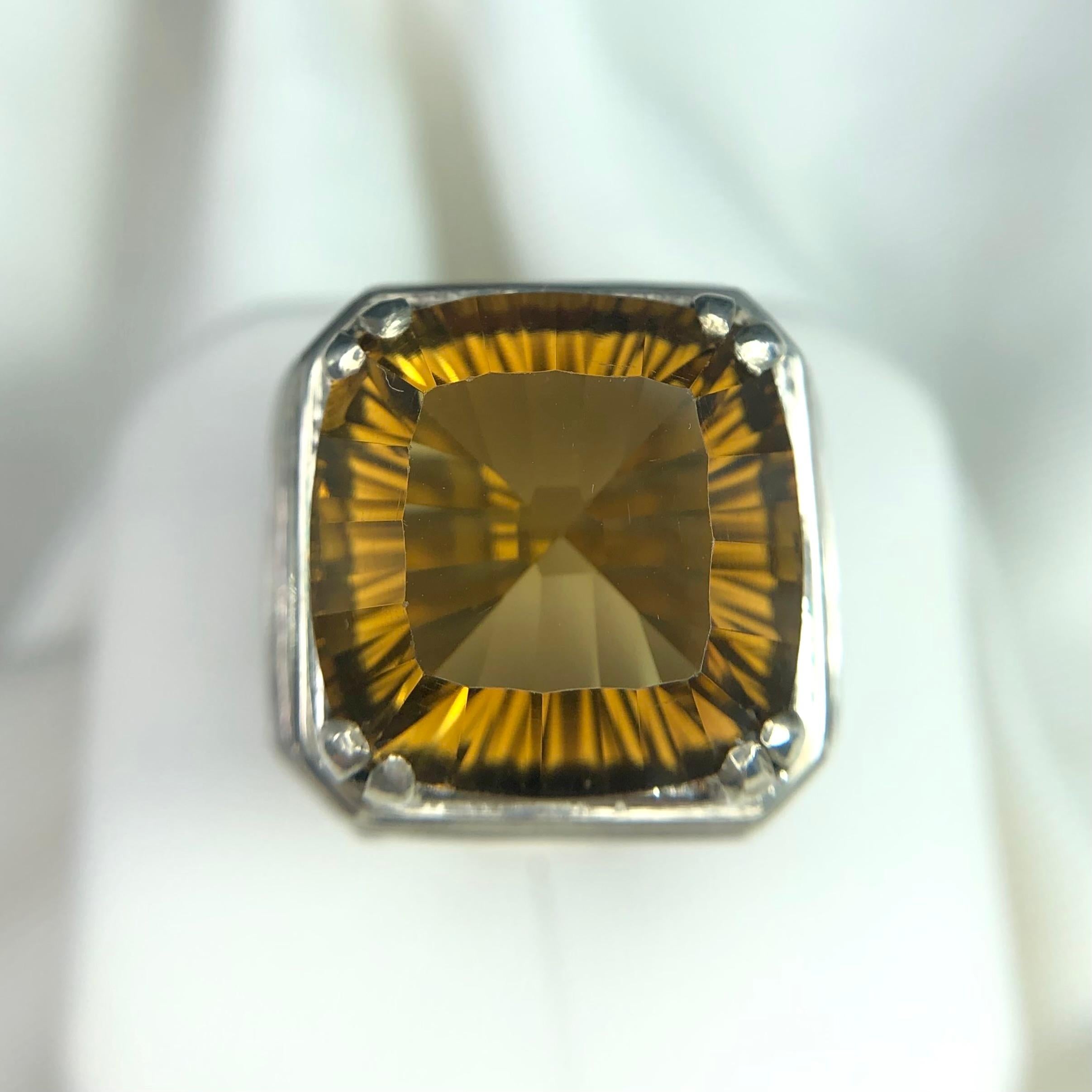 Honey Golden Natural Citrine Gemstone St.Silver Ring Handmade Fancy Concave Cut 3