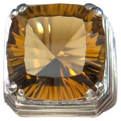 Honey Golden Natural Citrine Gemstone St.Silver Ring Handmade Fancy Concave Cut