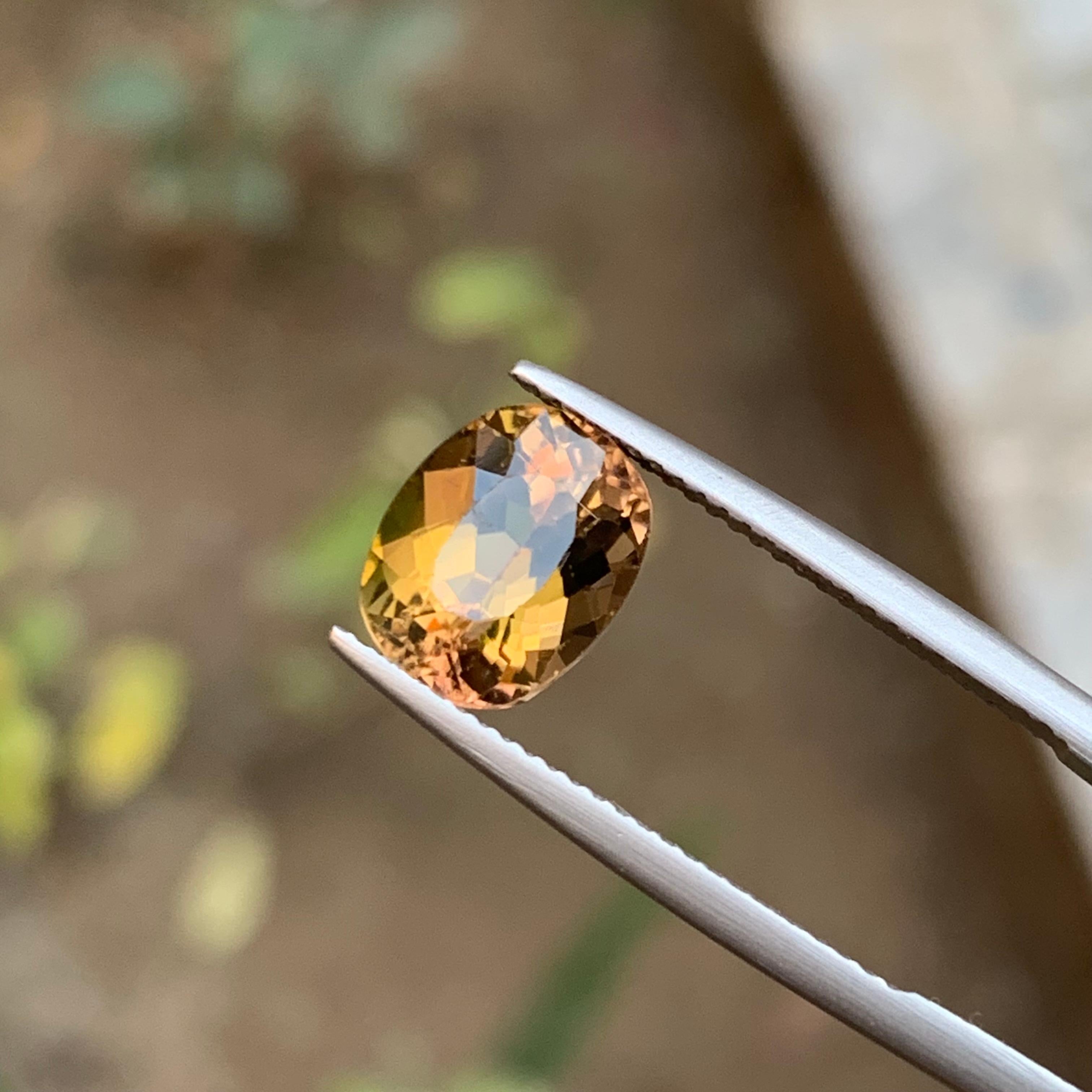Honey Golden with Green & Greene Greene Natural Tourmaline Loose Gemstone 3.50 Carat en vente 2