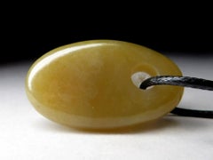 Honey Jade Pendant on Cord Yellow Oval Gift Vintage hand carved mascot talisman